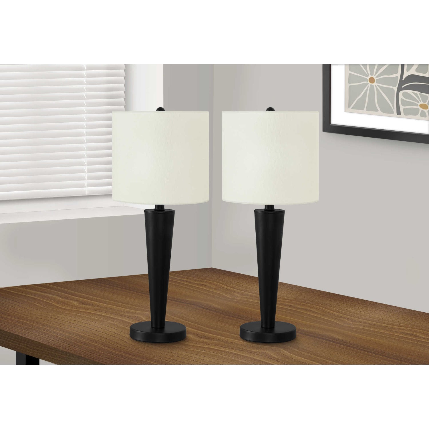 Table Lamp - 2MCX / 24"H / Black Metal / Ivory / USB