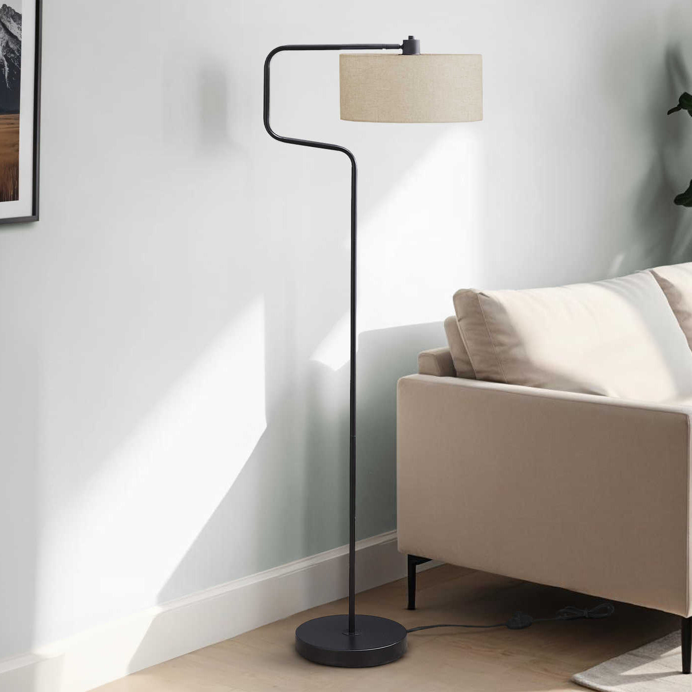 Floor lamp - 61"H / Beige / Black metal