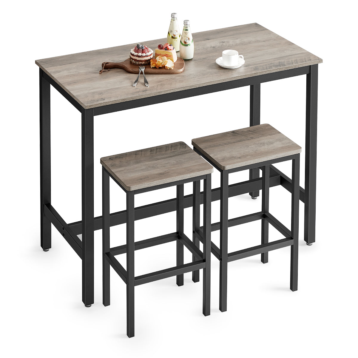 Counter Table Set with 2 Bar Chairs - Greige