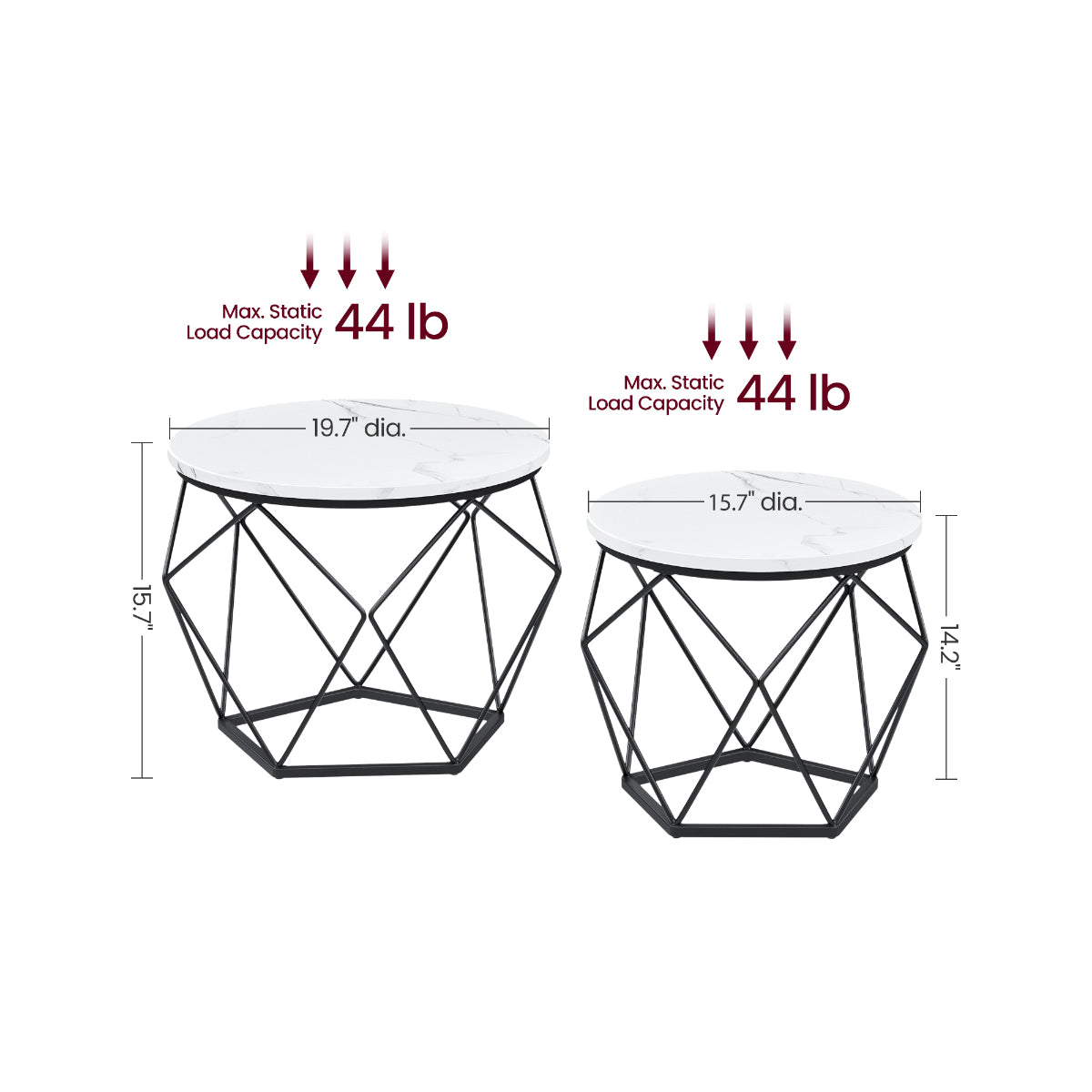 Sienna - Coffee table set - White Marble finish