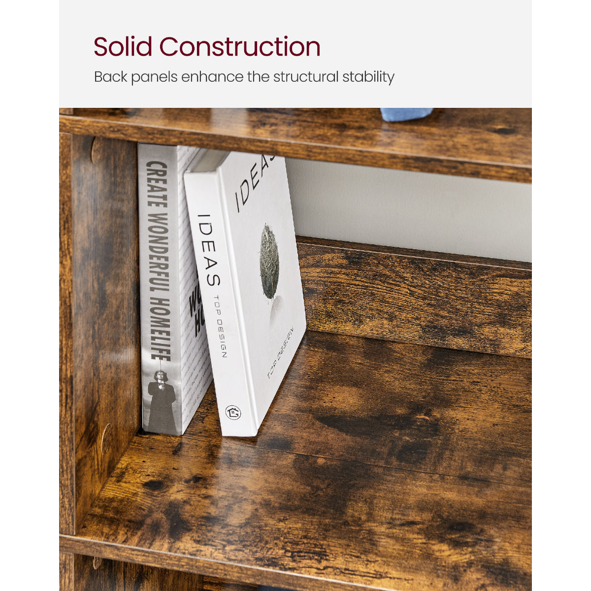 Bibliothèque - Étagère de rangement - 3 niveaux - Brun rustique et noir