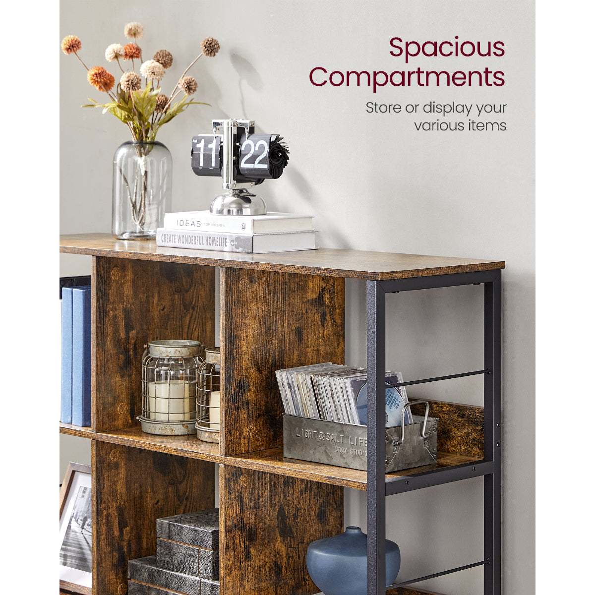 Bibliothèque - Étagère de rangement - 3 niveaux - Brun rustique et noir