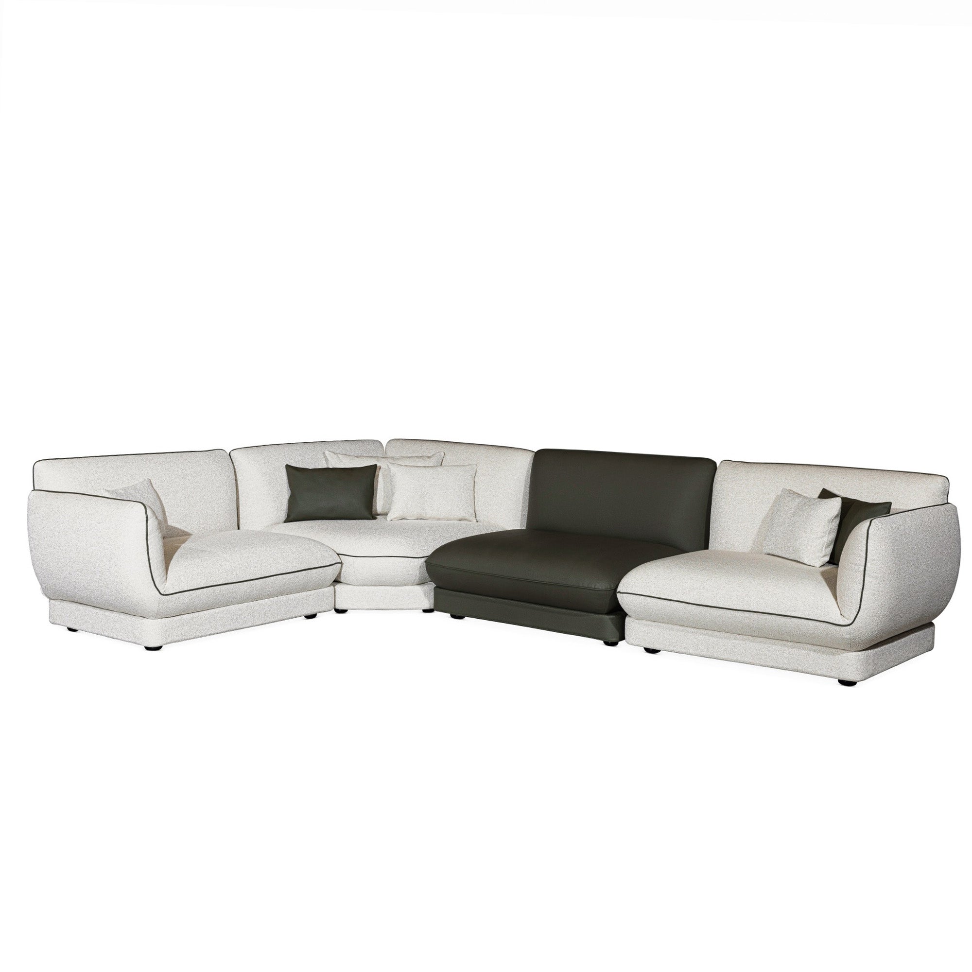 Loretta - Modular Sectional - Beige Fabric and Green Leather