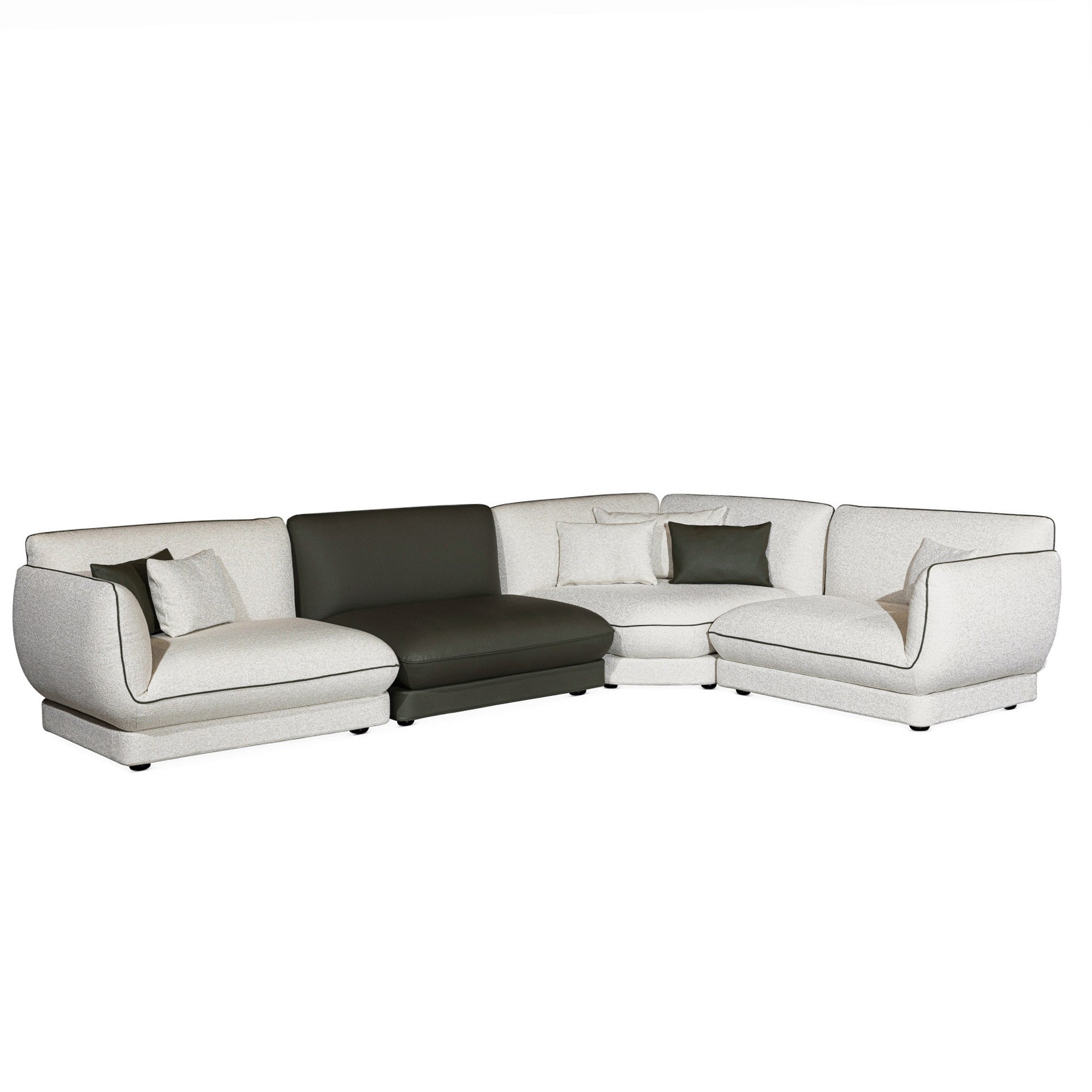 Loretta - Modular Sectional - Beige Fabric and Green Leather