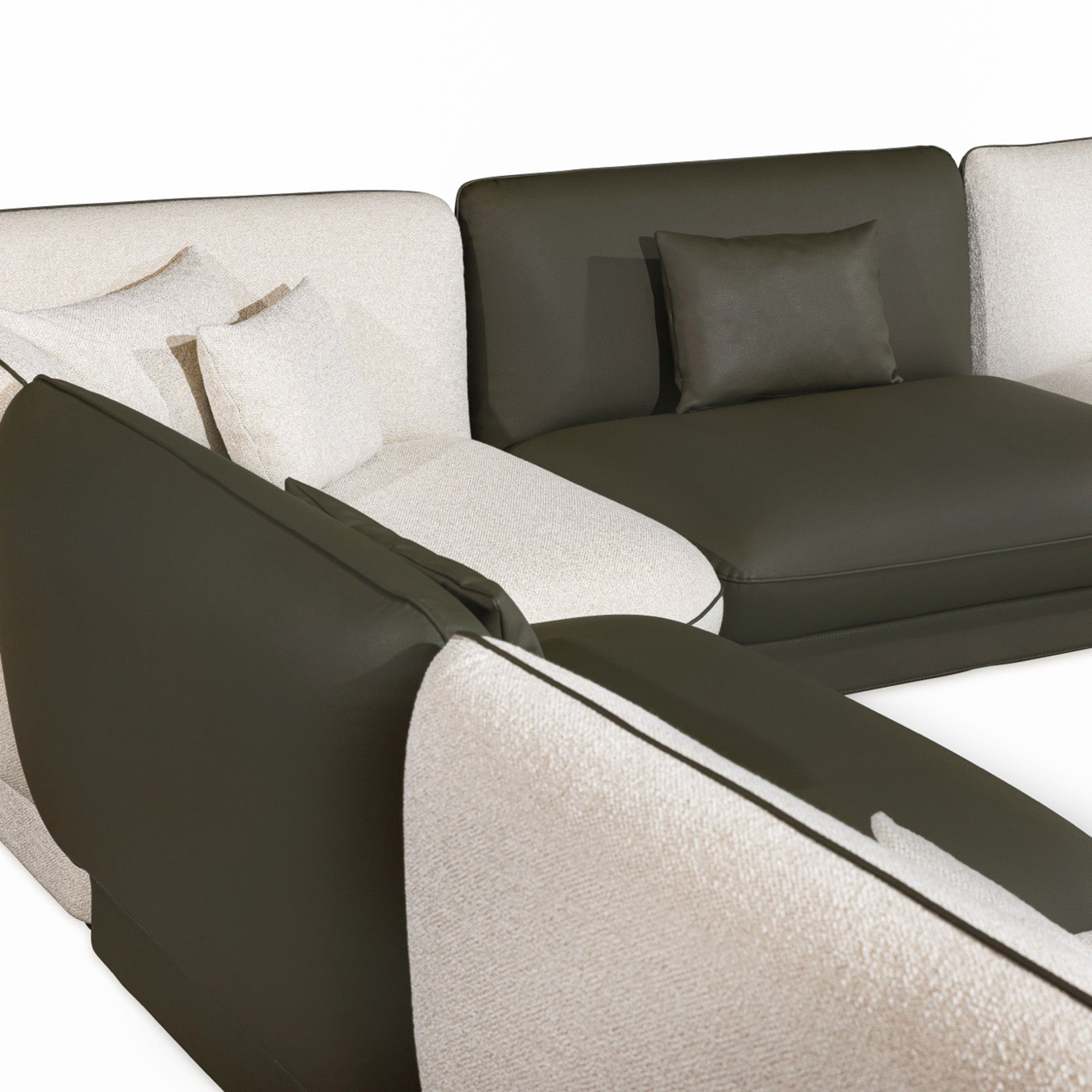 Loretta - Modular Sectional - Beige Fabric and Green Leather