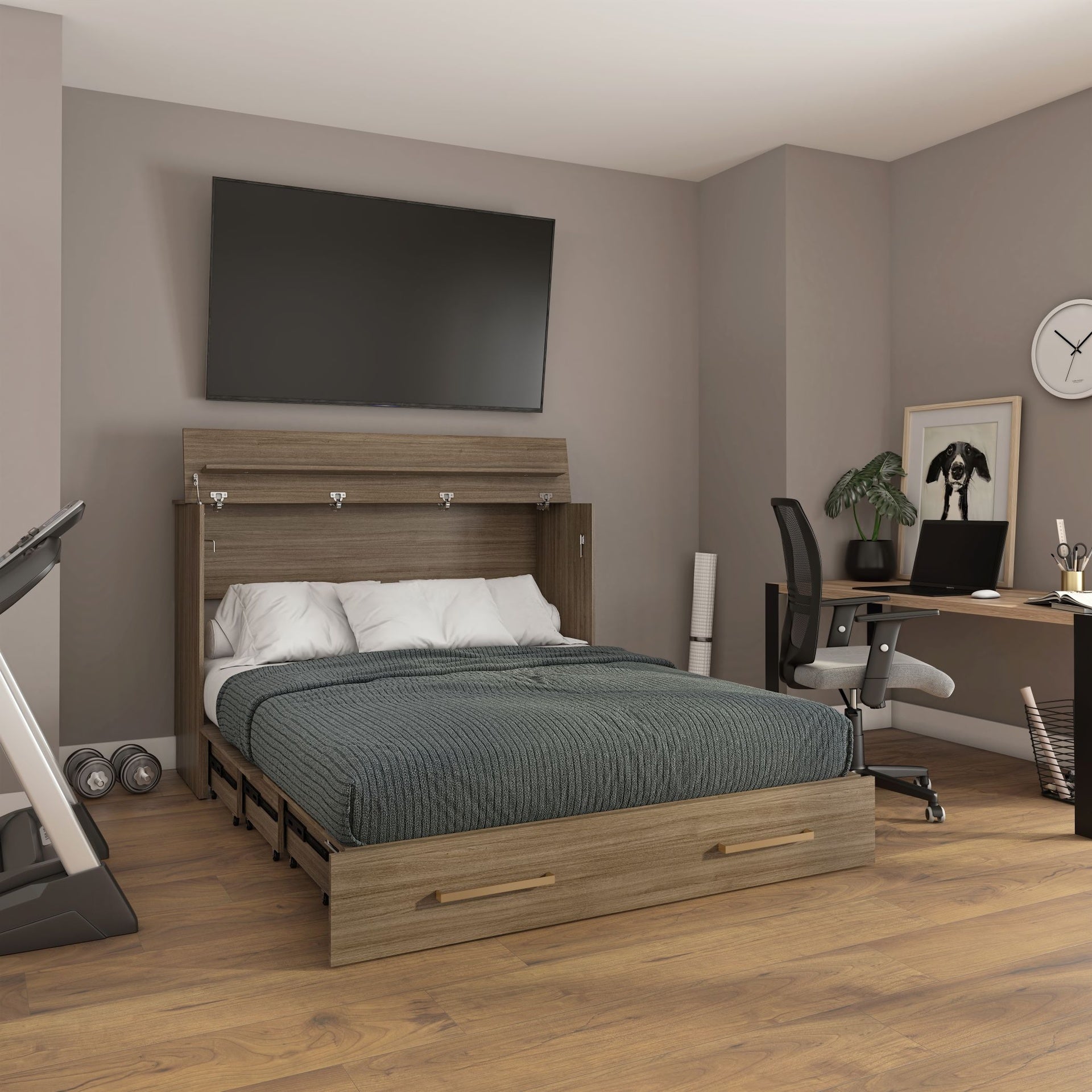 Triade - Queen Cabinet Bed - Taupe