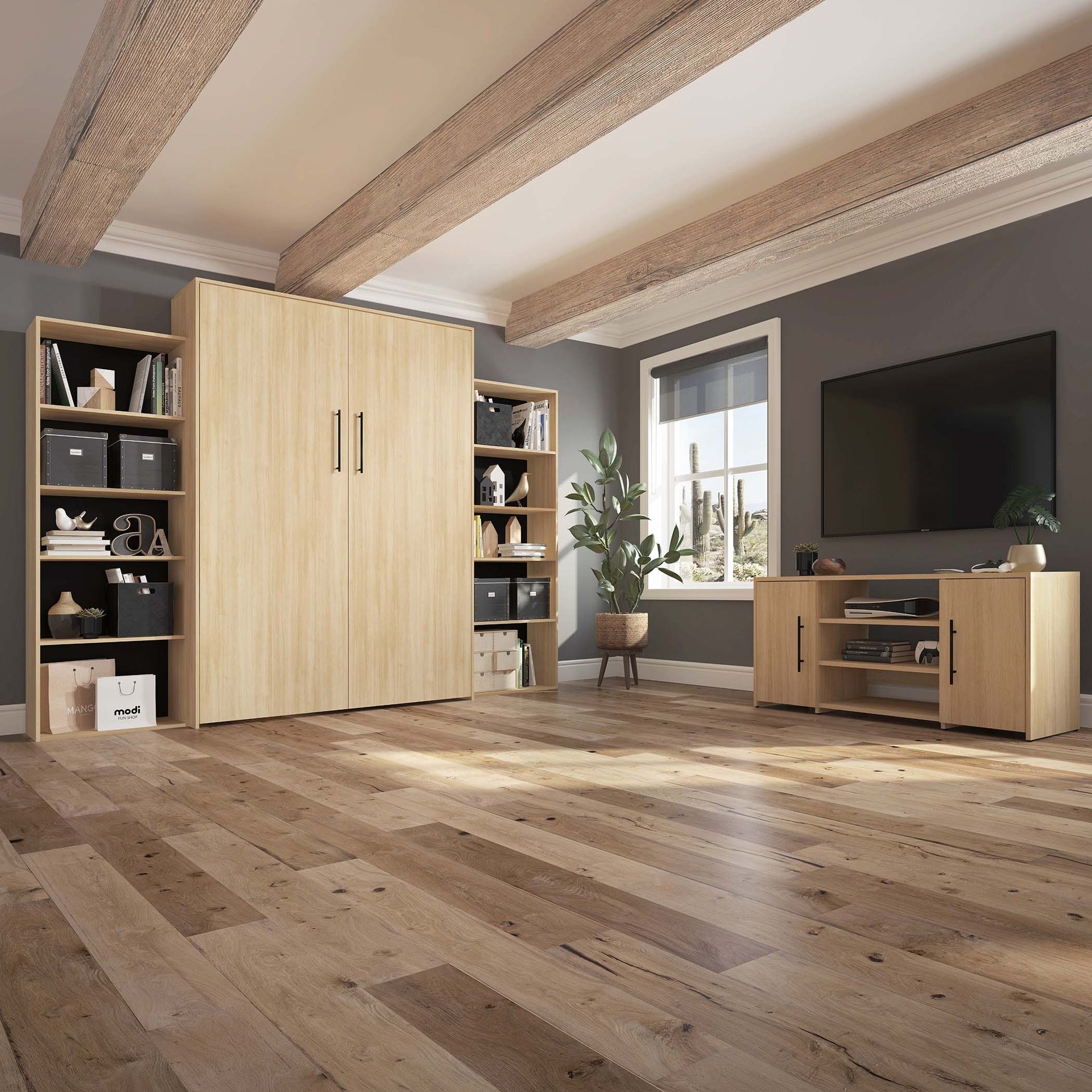 James - Queen Murphy Bed - Natural Wood