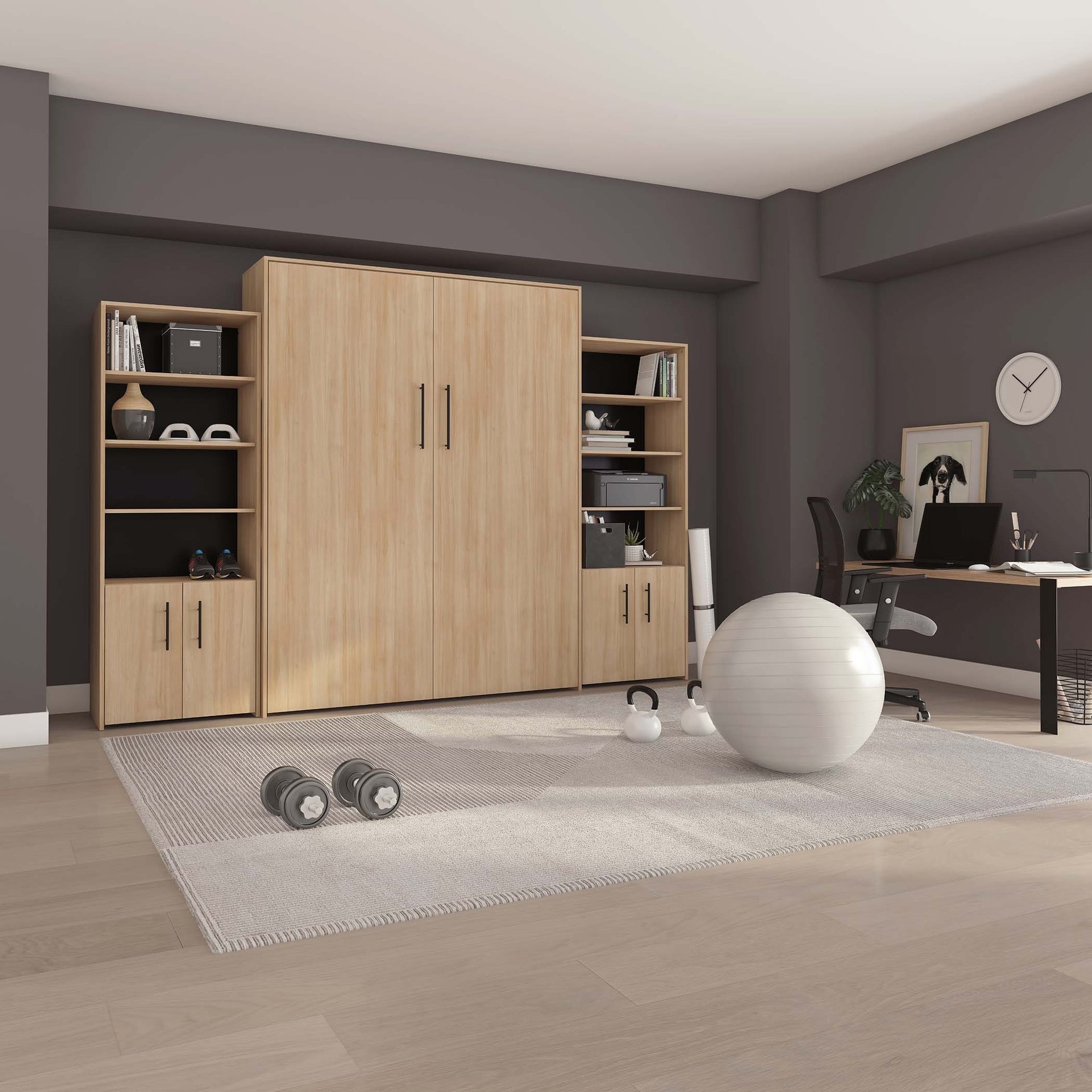 James - Full Murphy Bed - Natural Wood