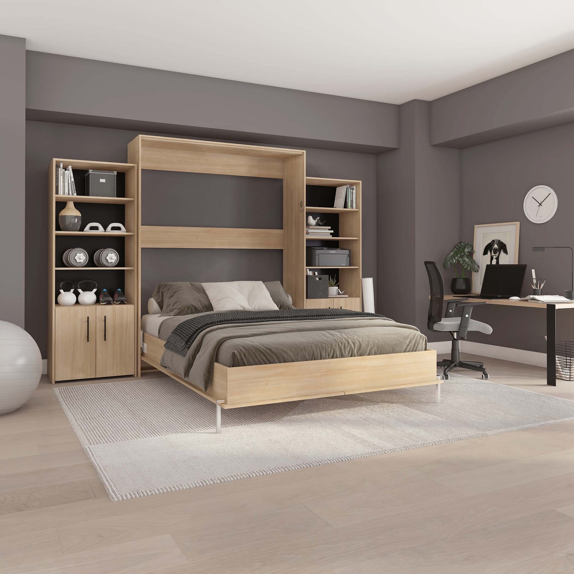 James - Full Murphy Bed - Natural Wood