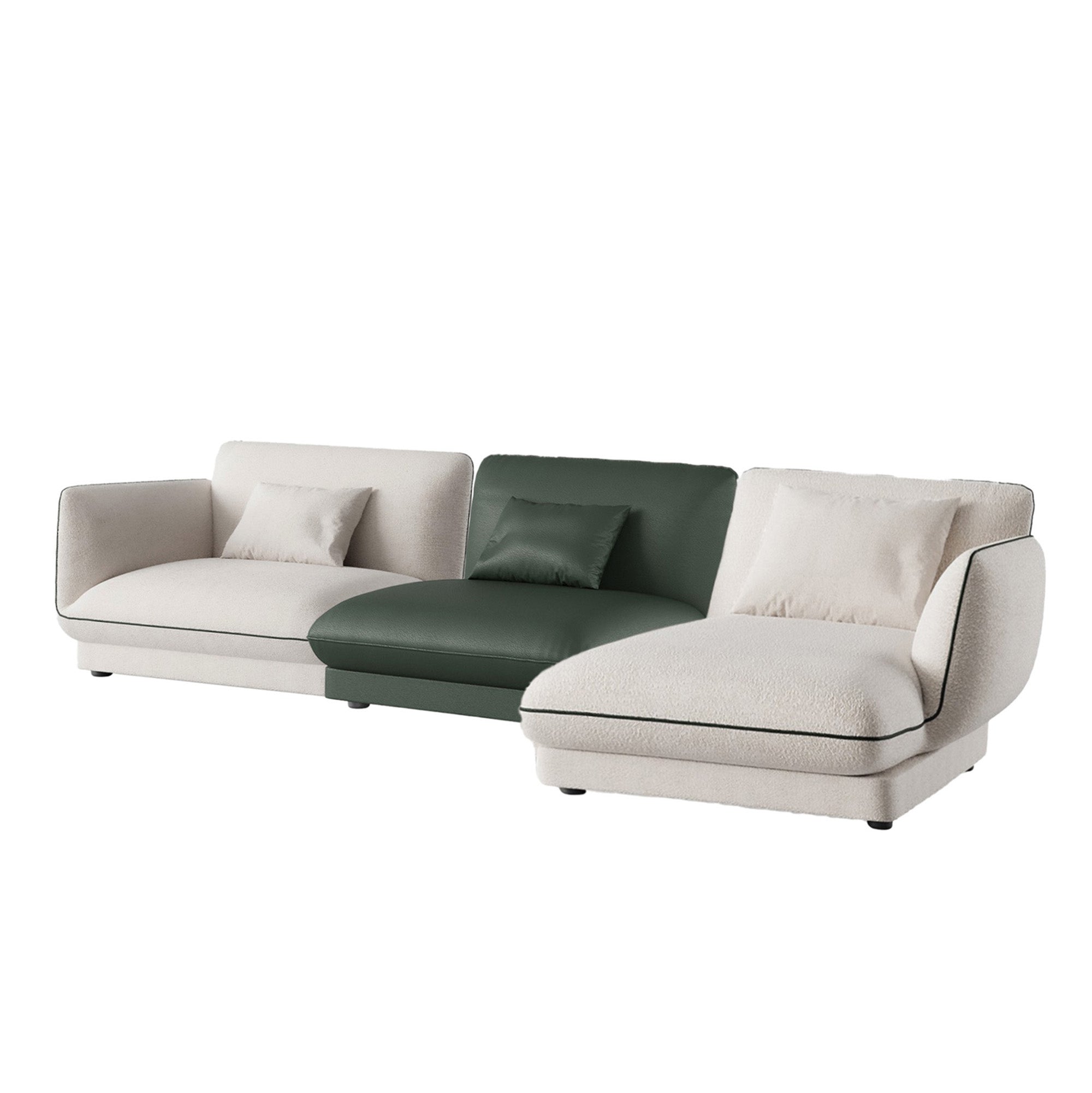 Sectional - Loretta - Beige Fabric and Green Leather