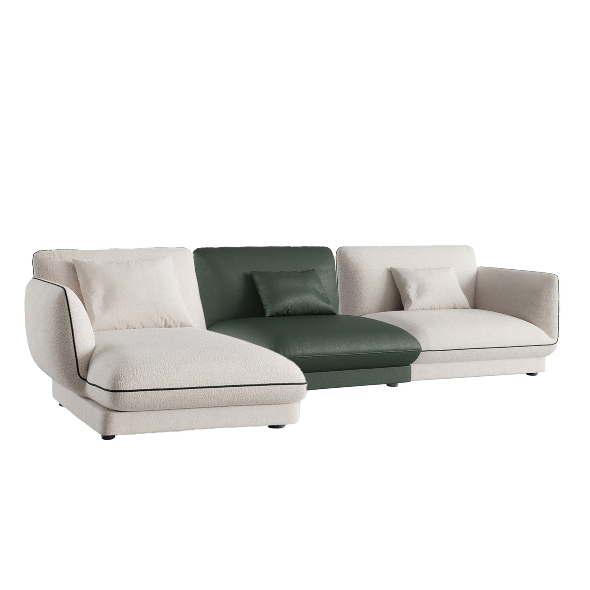 Sectional - Loretta - Beige Fabric and Green Leather