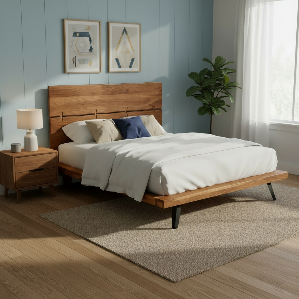 Carenzo - Queen Bed - Solid Walnut Wood