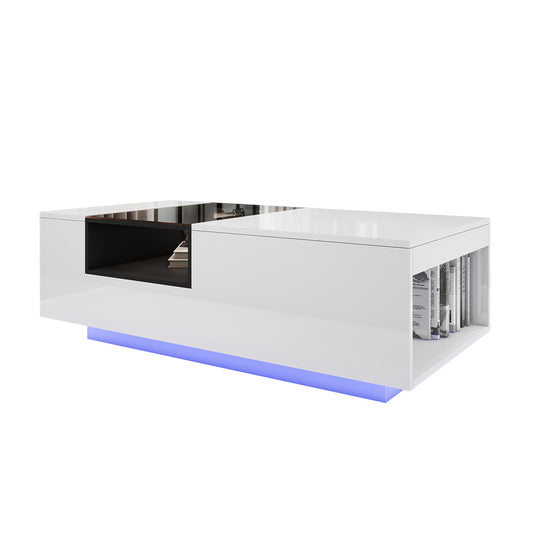 Table De Salon avec LED - Blanc Lustré - 47 po 1200
