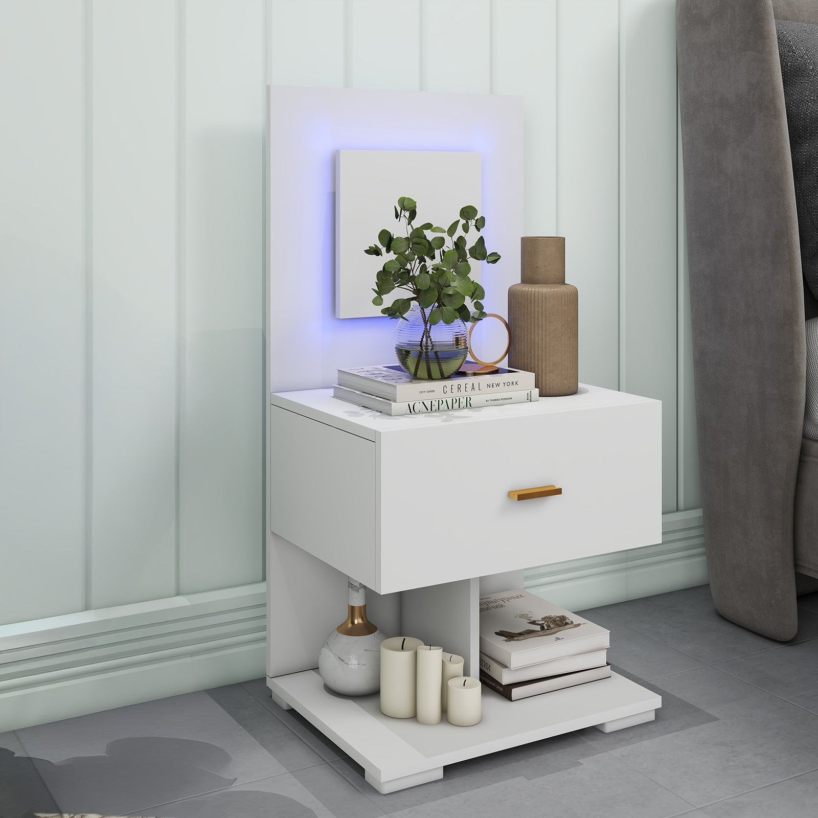 Nicole - Table de chevet avec LED - Blanc
