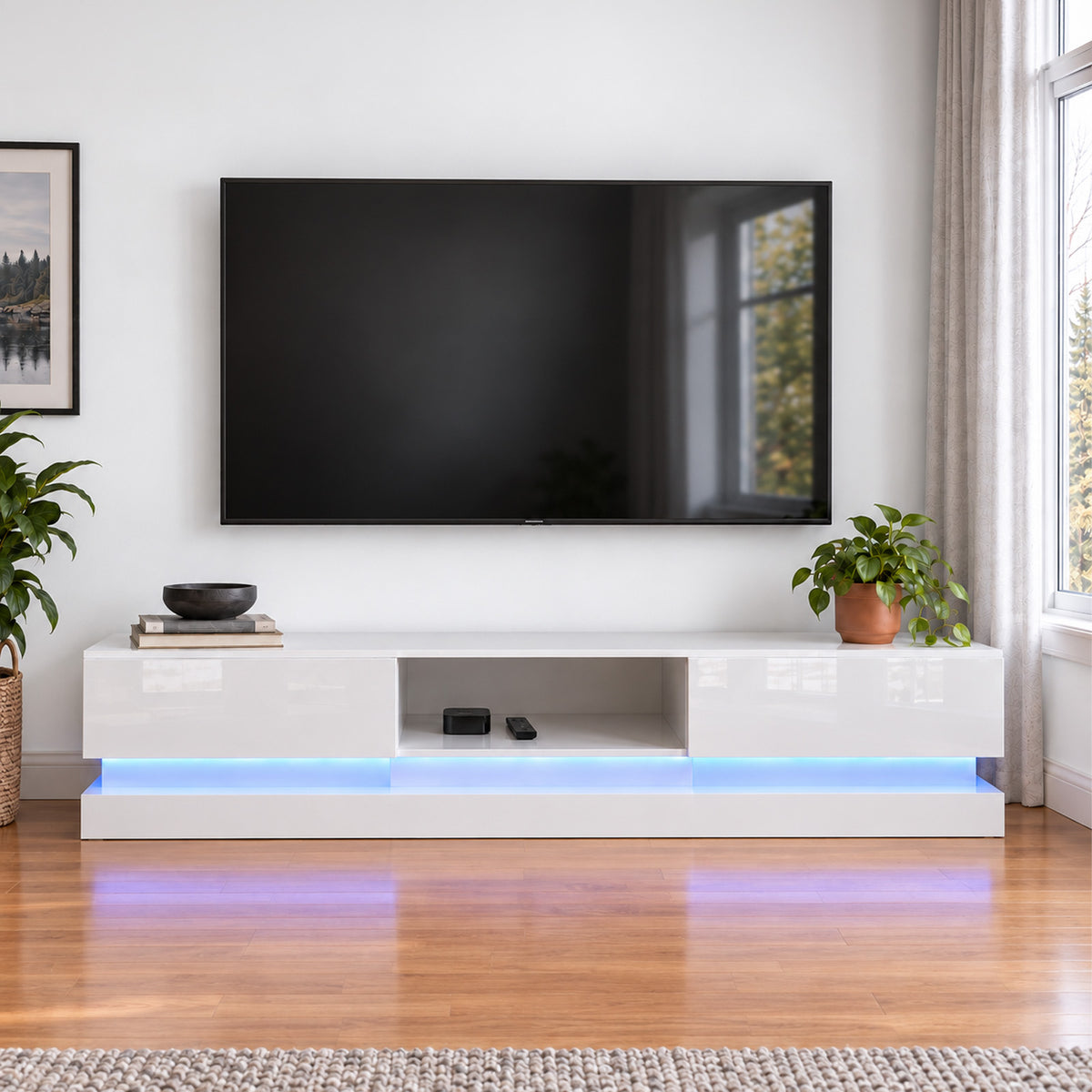 Frederick - LED TV Stand - Entertainment Unit - High Gloss White - 70in