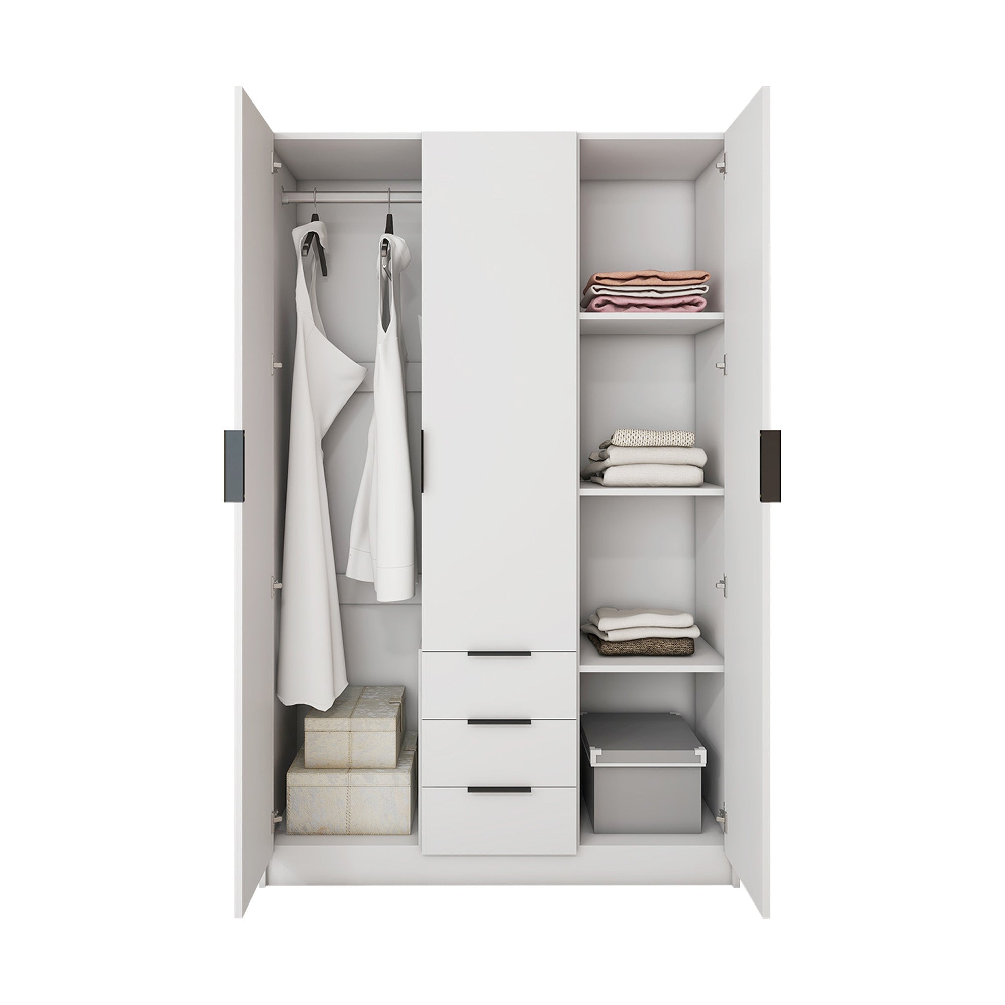Vox - Wardrobe - 3 Doors and 3 Drawers - Glossy White