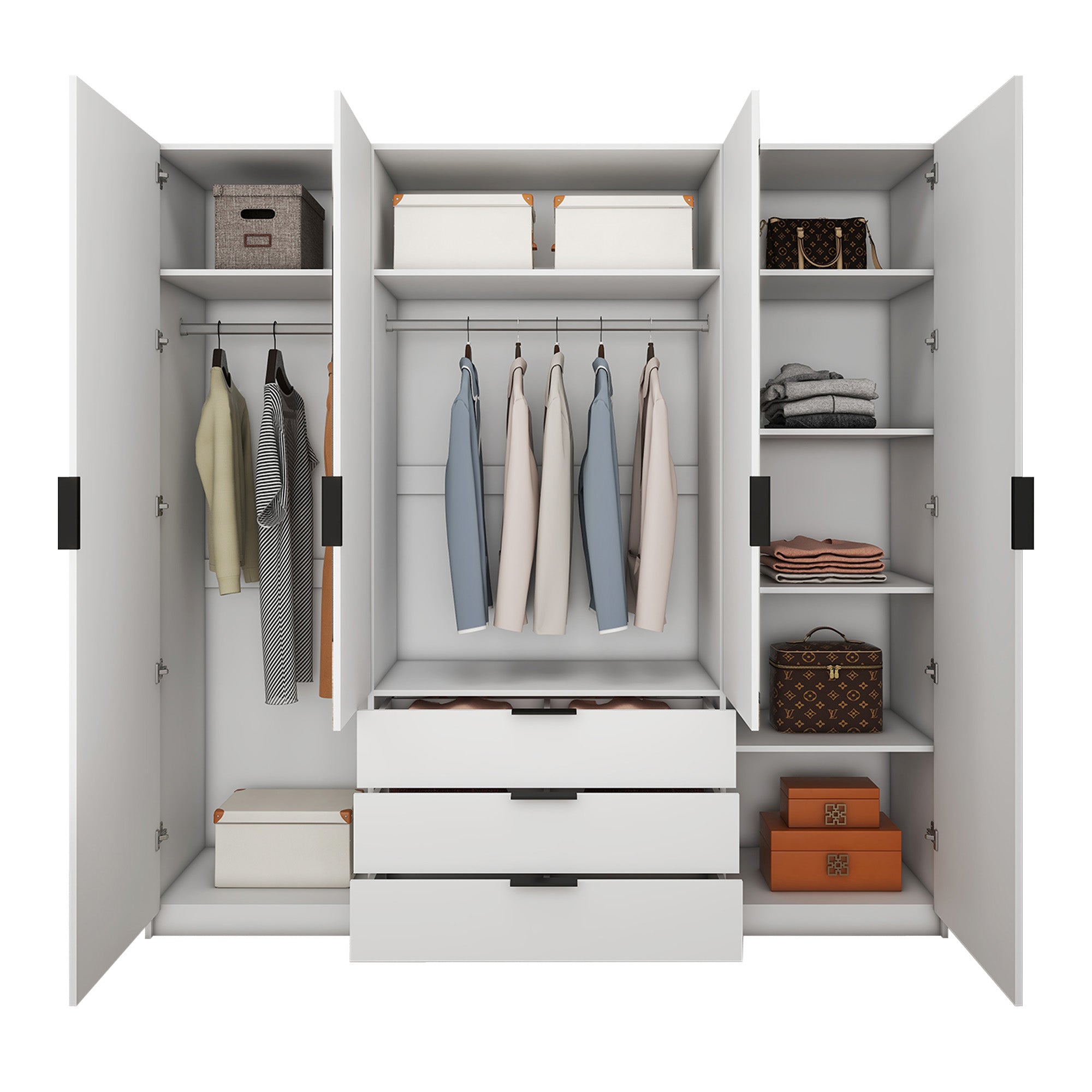 Vyx - Wardrobe - 4 Doors and 3 Drawers - Glossy White