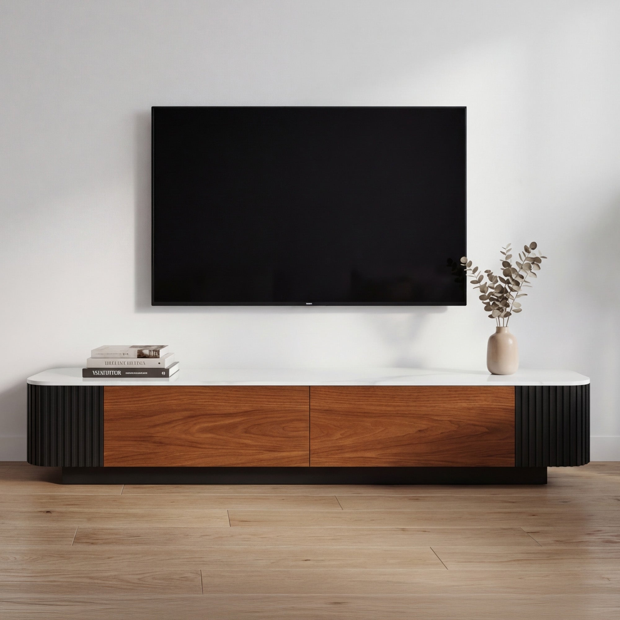 Lucca - TV Stand - Black and Wood - 78 in