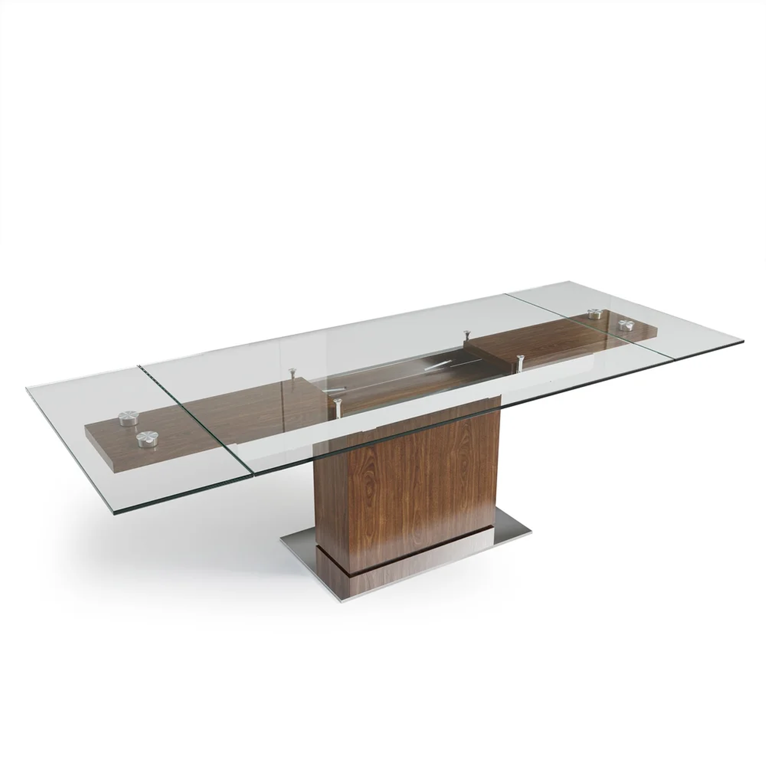 Mercurio - Table à Manger Rectangle - Noyer et Vitre