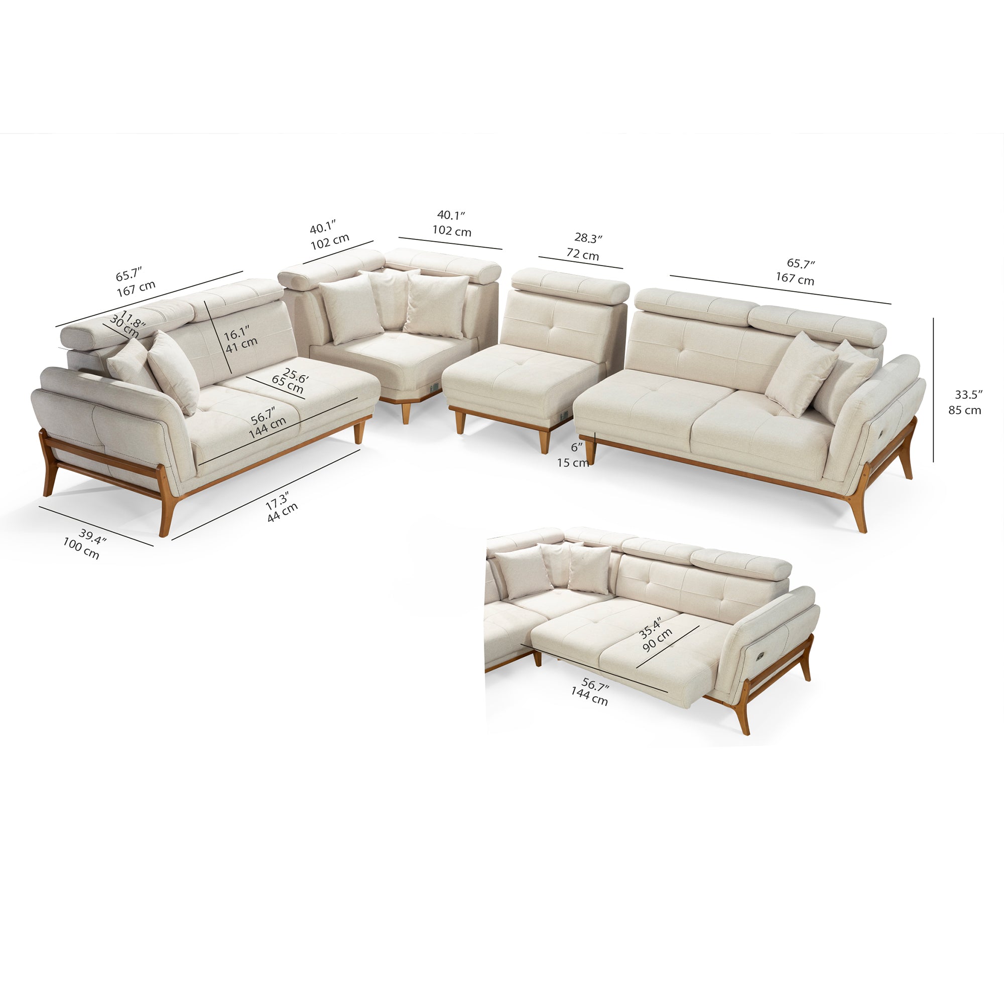 Relax - Motorized Sectional Sofa - Beige Fabric