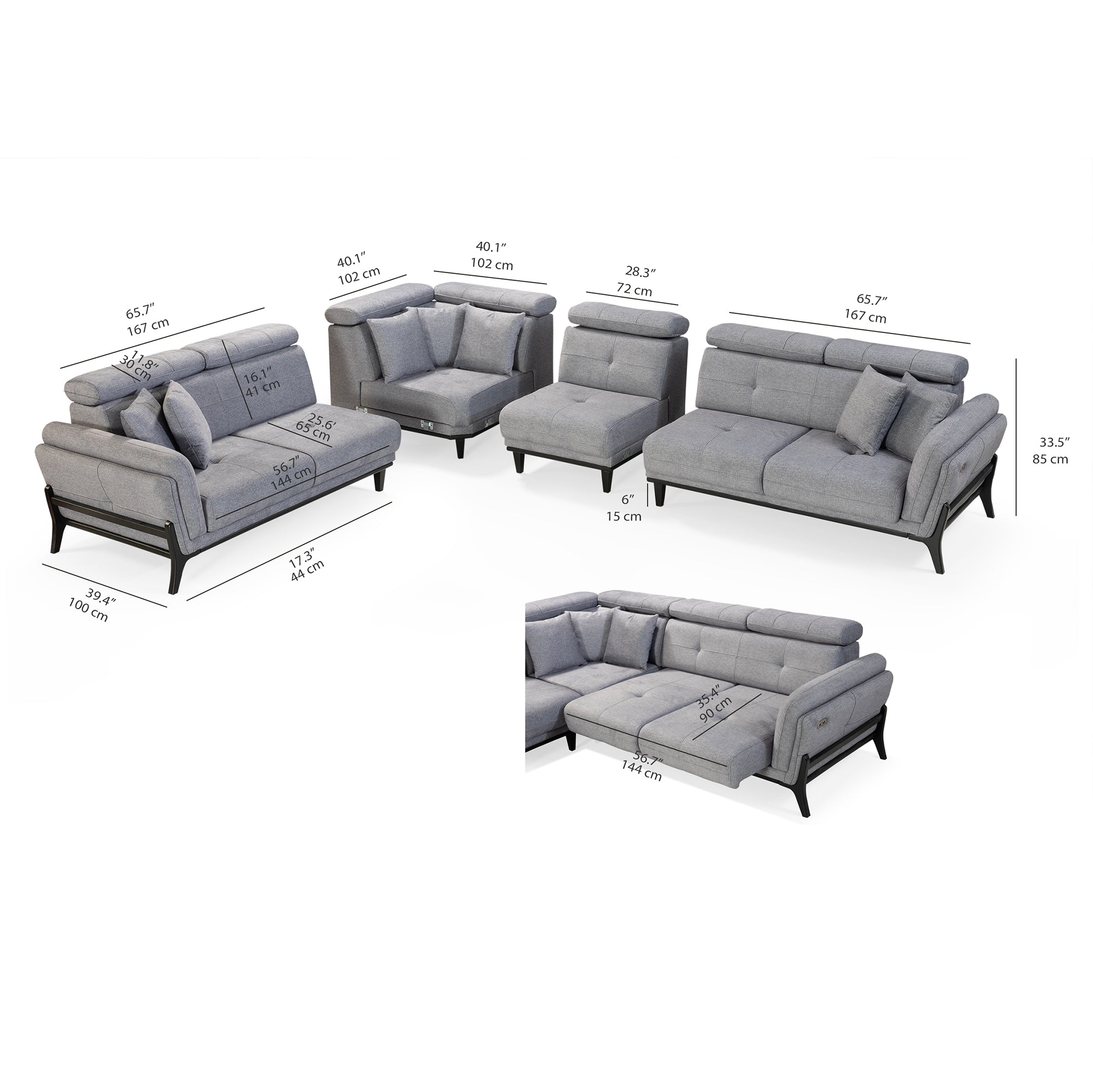 Relax - Sectional Sofa - Motorized - Gray Fabric