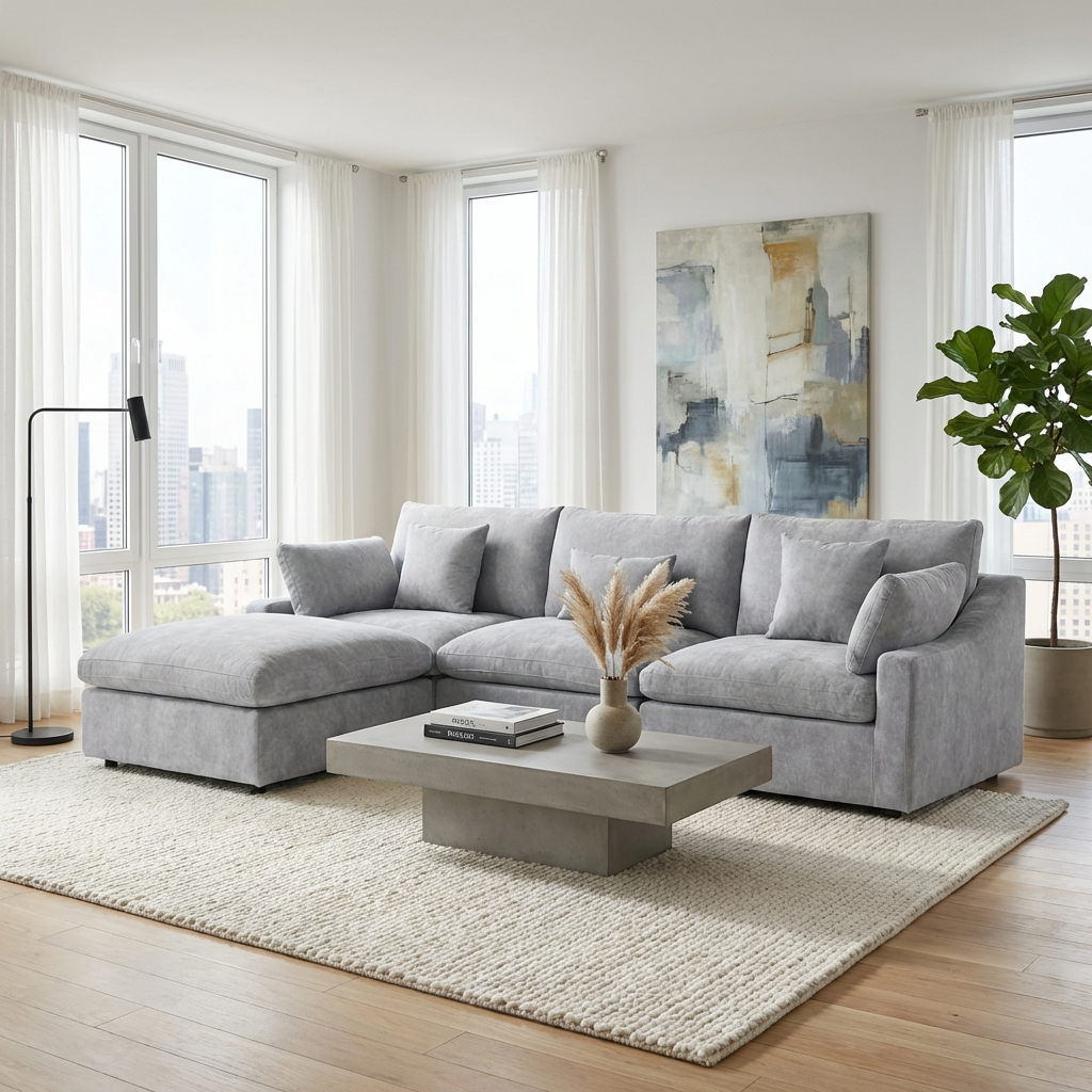 Berlin - Sofa Modulaire Sectionnel - Tissu Gris