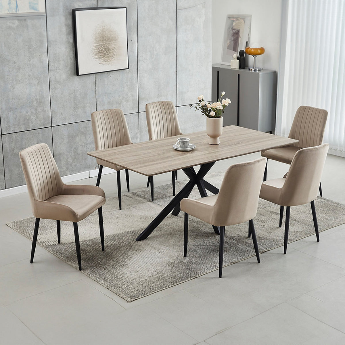 Armand/Orla - Dining Room Set - Wood / Beige Velvet
