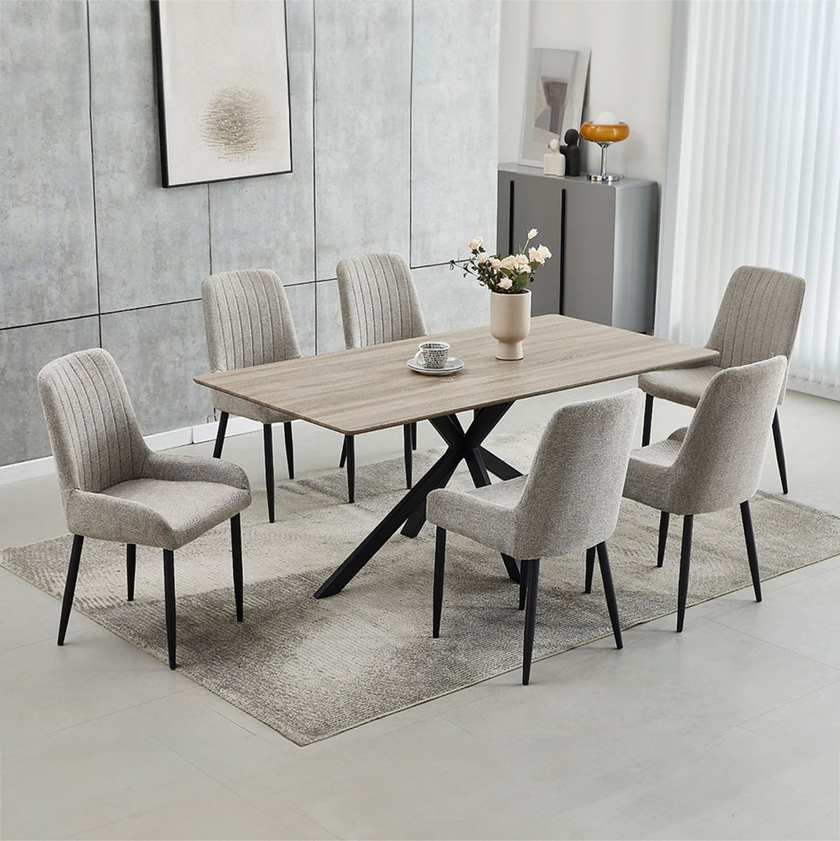 Armand/Orla - Dining Room Set - Wood / Grey Fabric