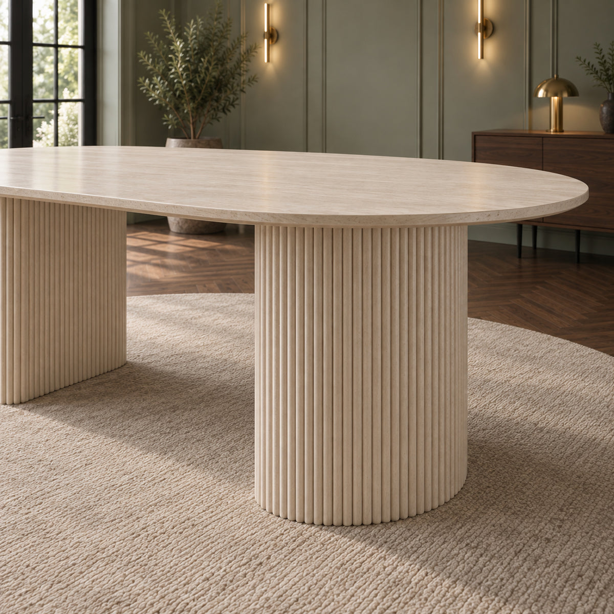 Mercer - Oval Dining Table - Light Travertine