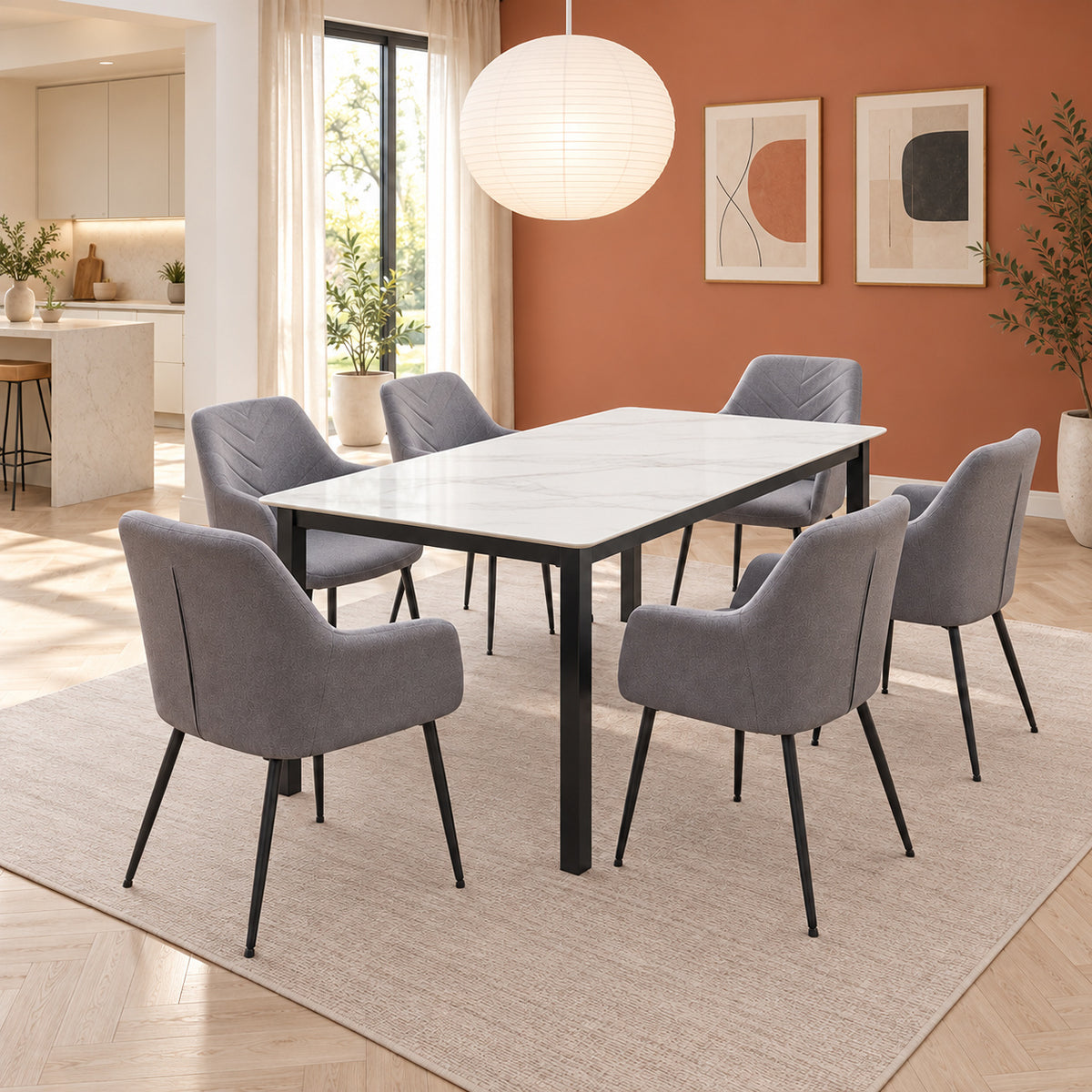 Nadia - Dining Table - White Marble and Black