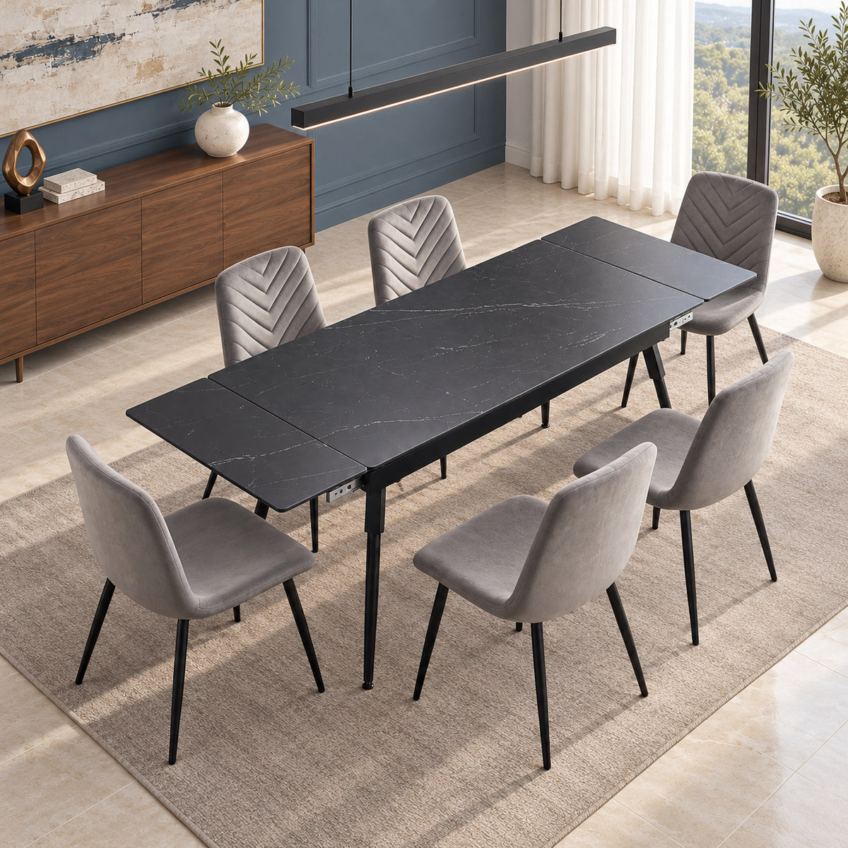 Maura - Extendable Dining Table - Black Marble