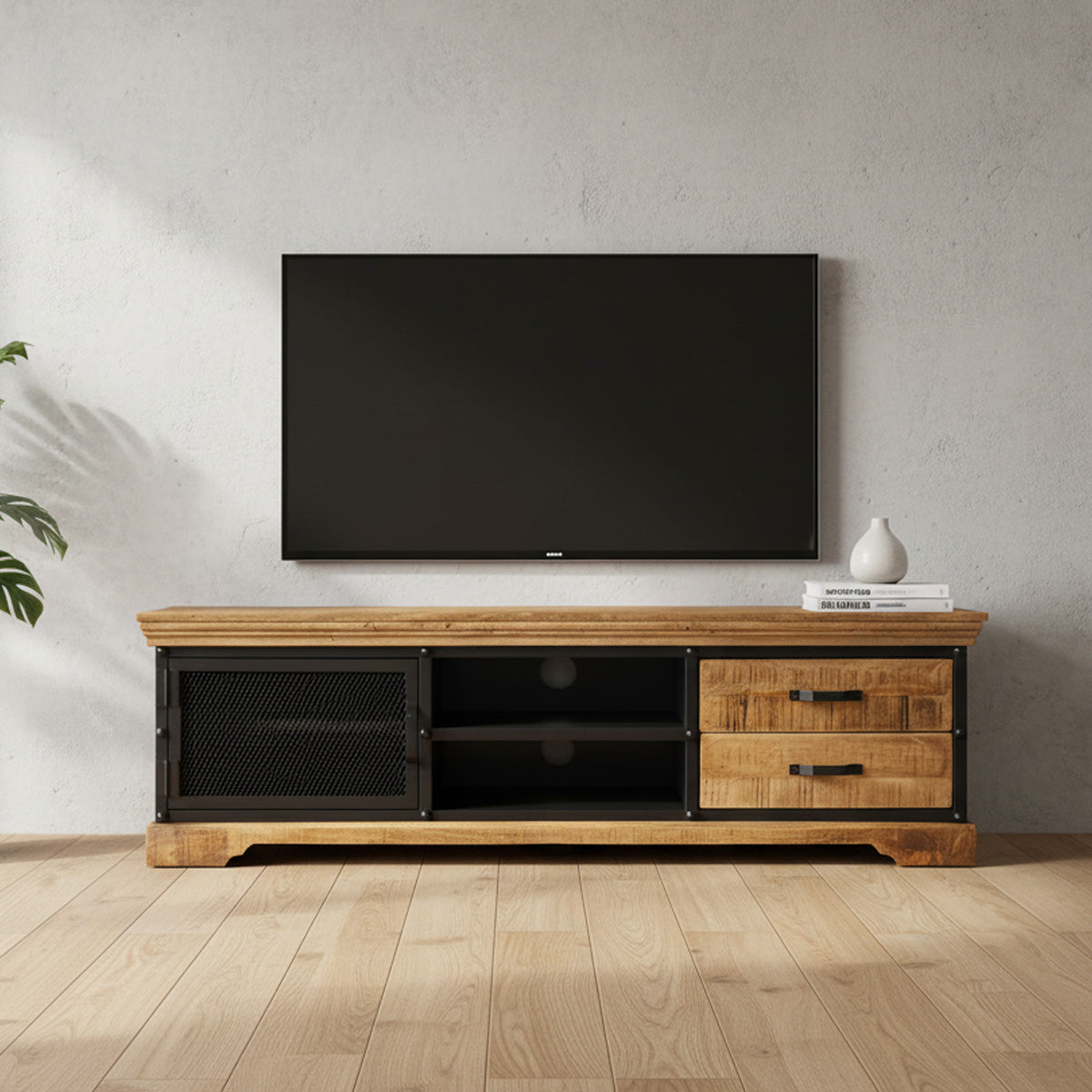 Forge - Meuble de Tv - Bois Massif et Métal - 63 po