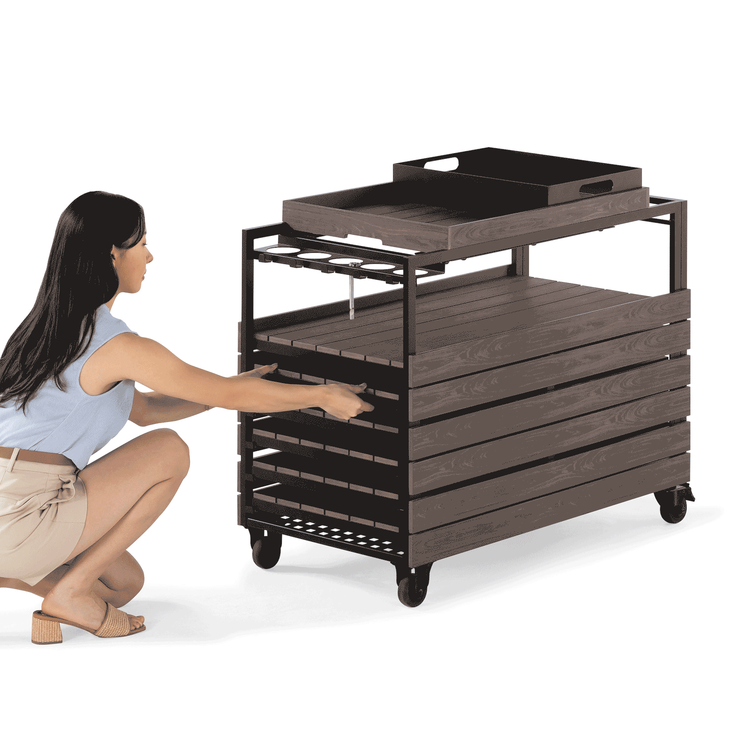 Transformer - Outdoor Bar Cart - Dark Walnut