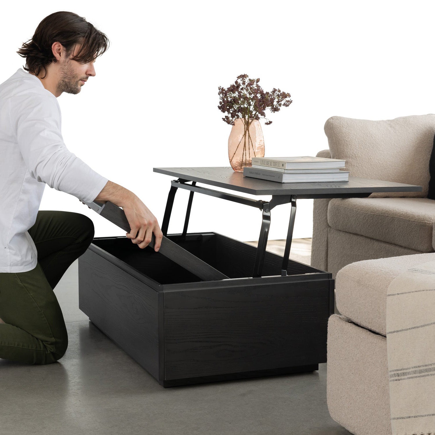 Transformer - Coffee Table with Panel Storage - Smoked Hickory