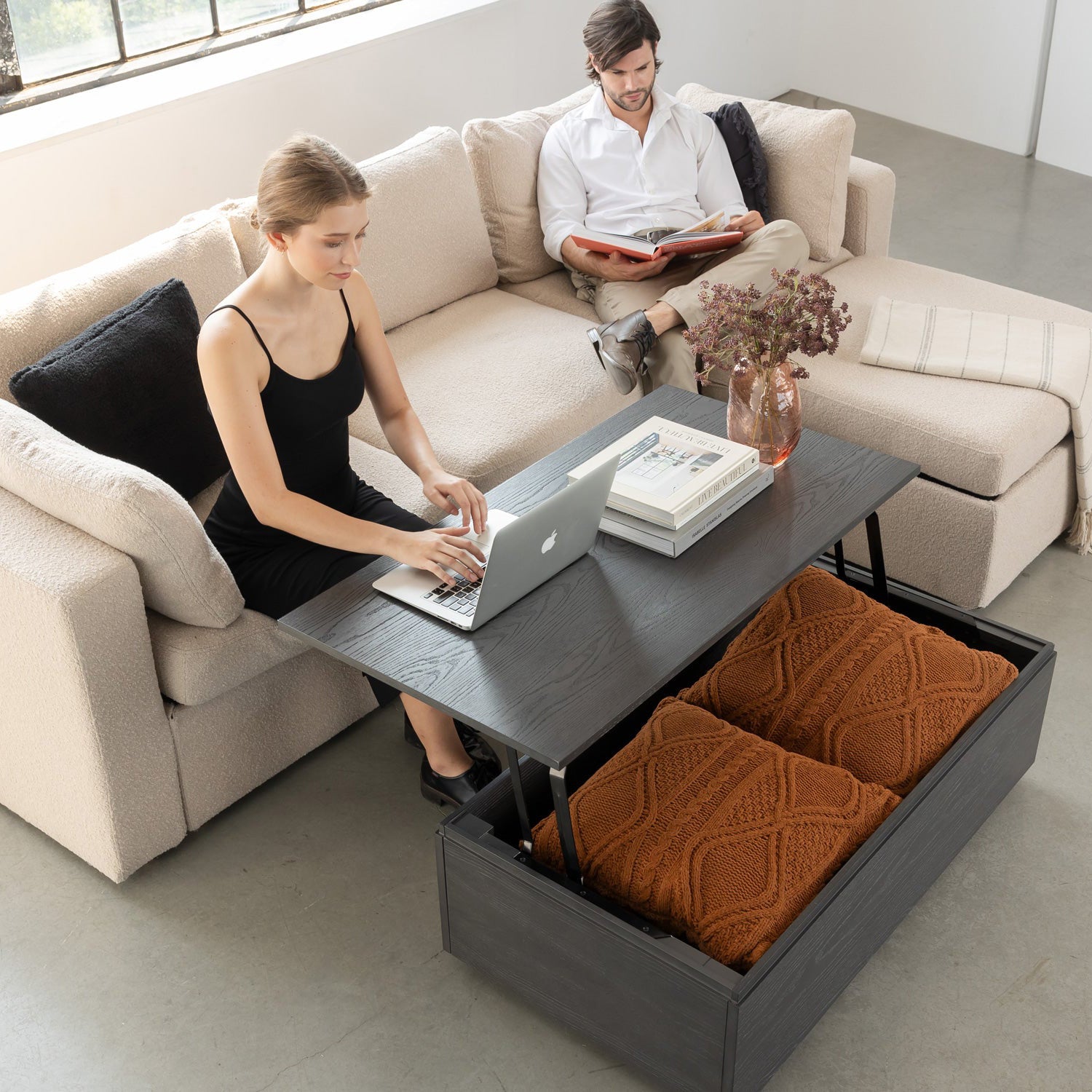 Transformer - Coffee Table with Panel Storage - Smoked Hickory