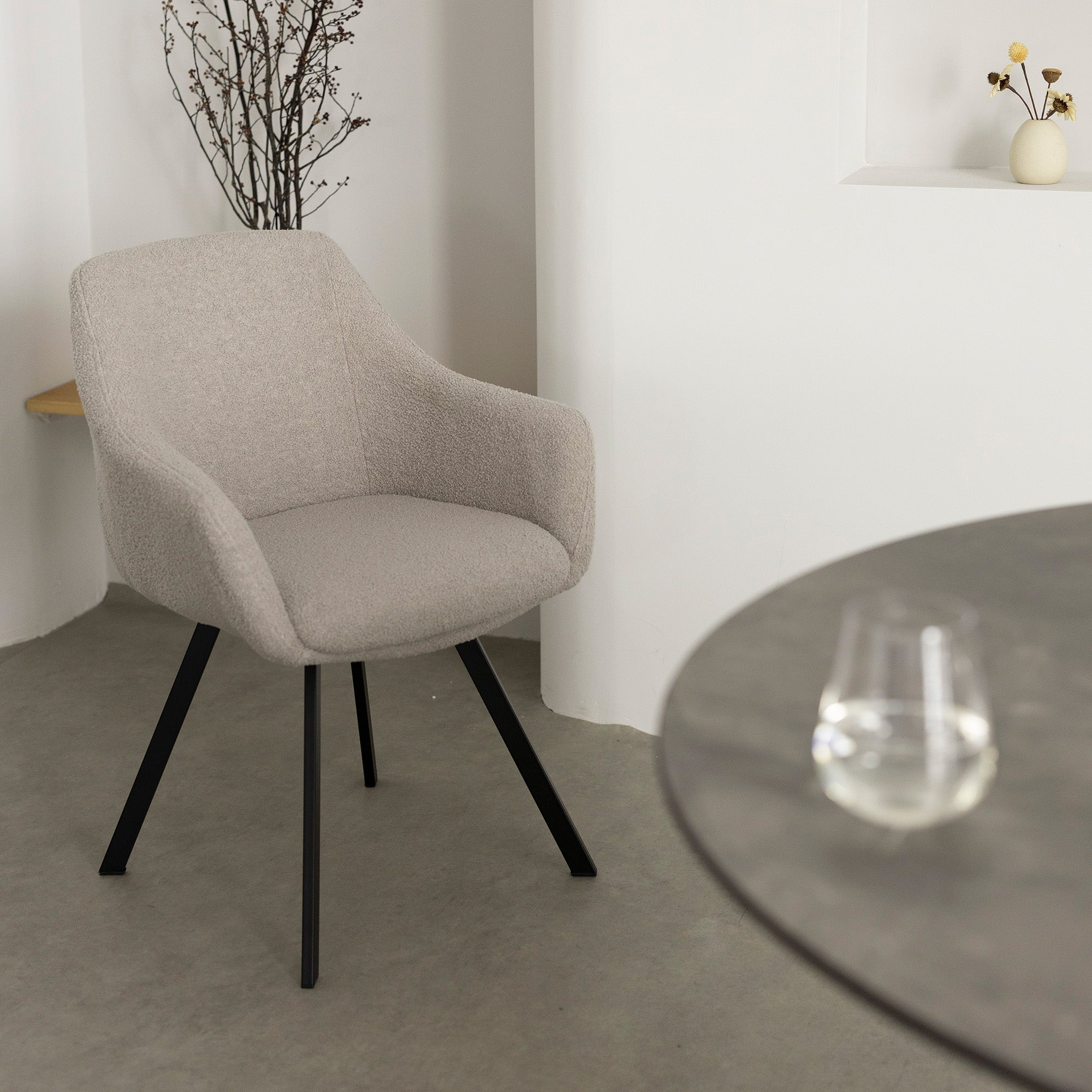 Selene - Dining Chair - Grey Boucle Fabric