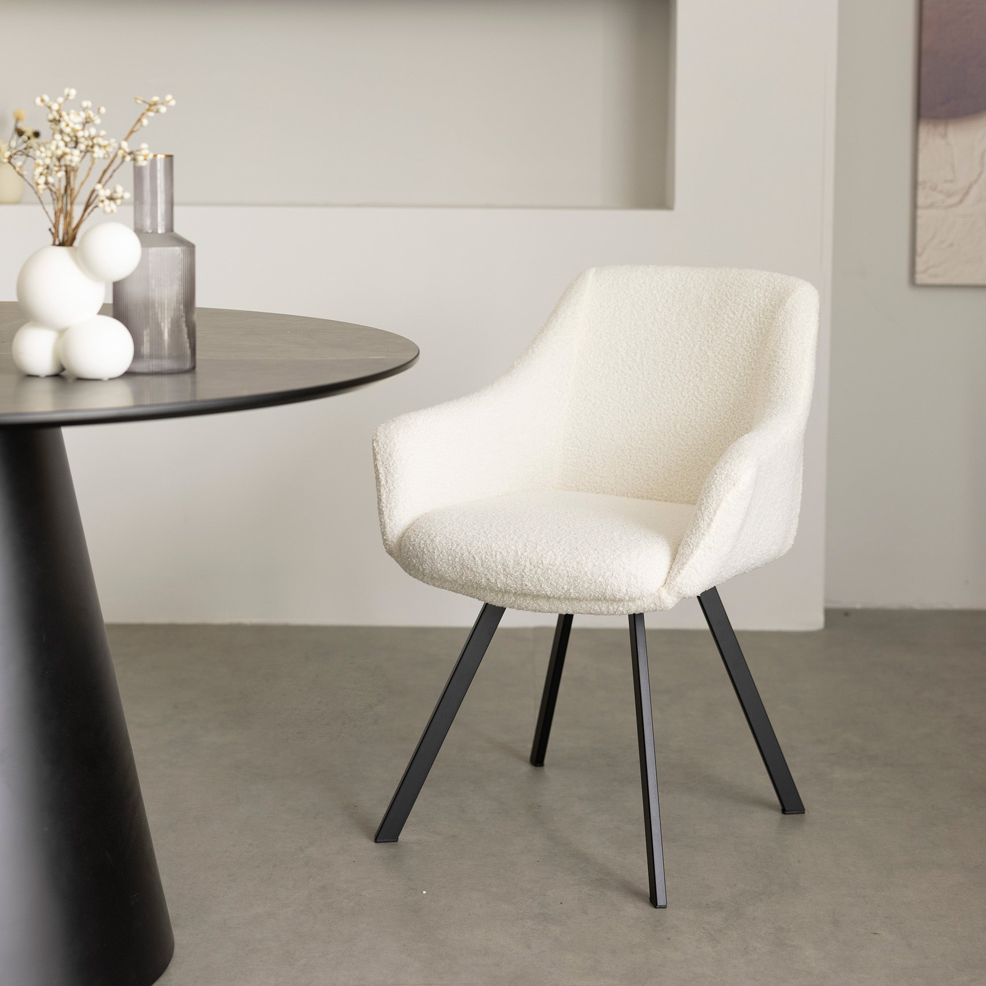 Selene - Dining Chair - White Boucle Fabric
