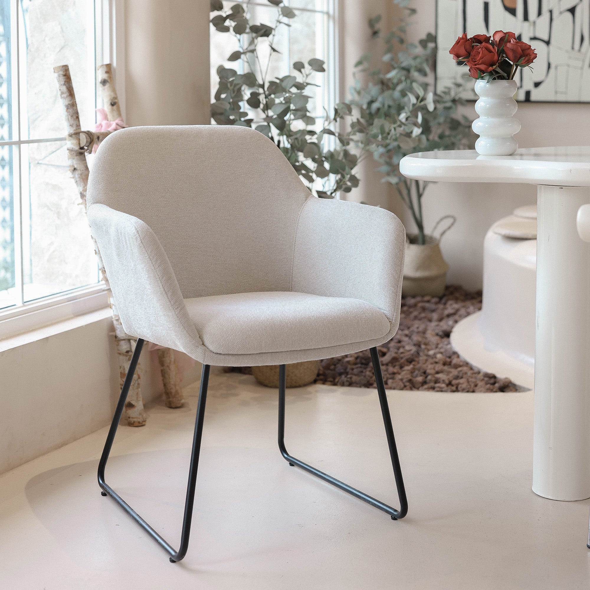 Amara - Dining Chair - Grey Linen Fabric