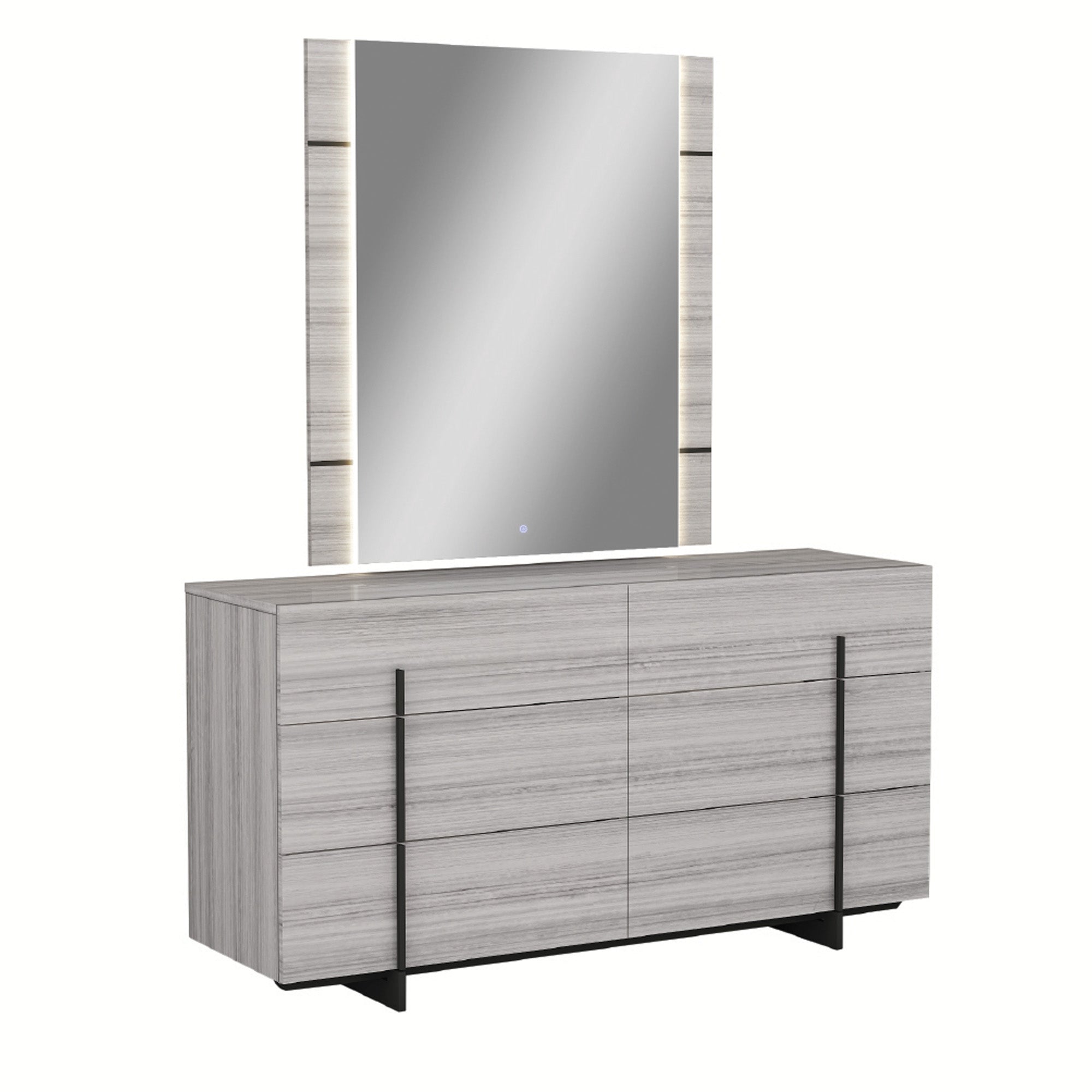 Venice - 6-Drawer Dresser with Mirror - Grey