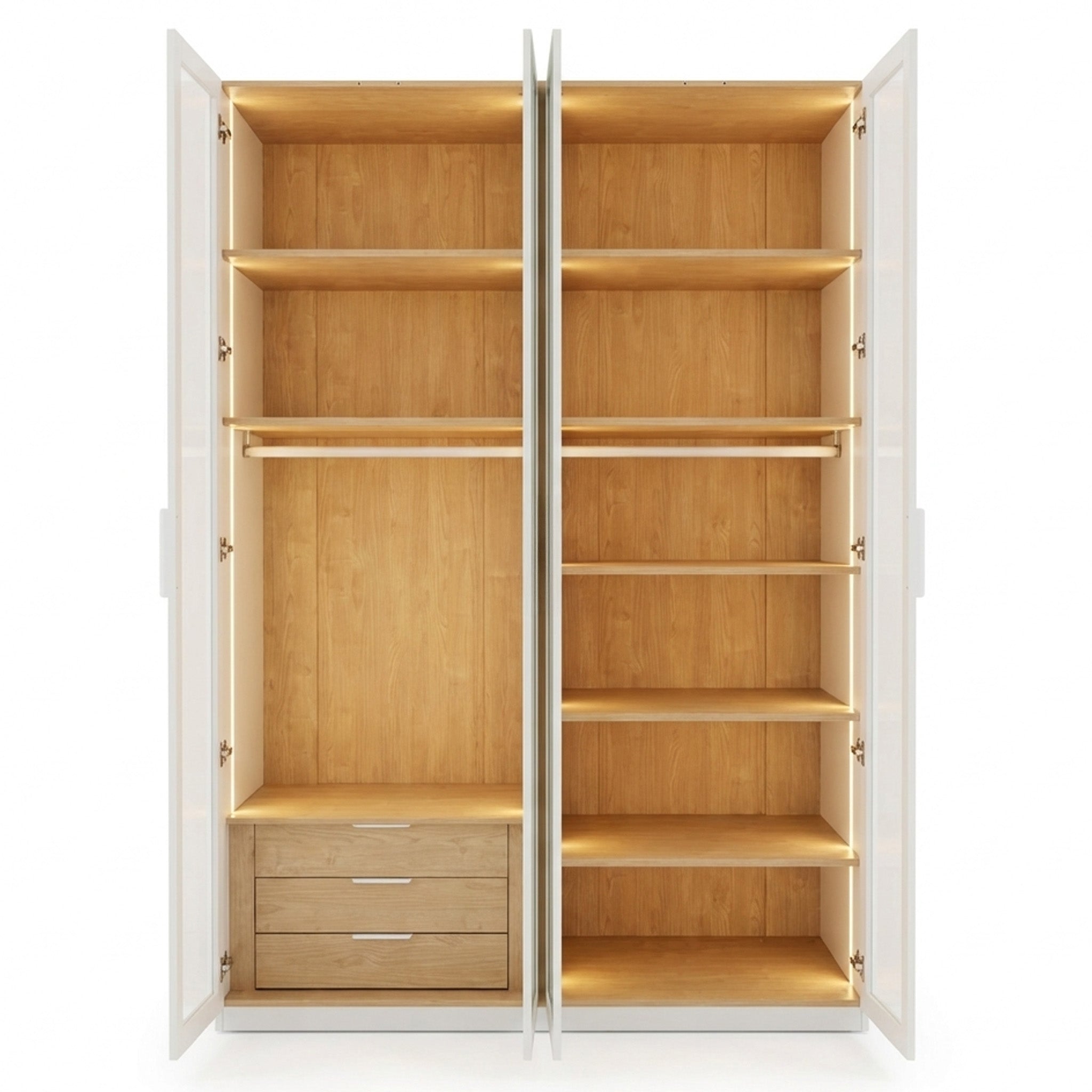 Alvero - Wardrobe - 4 Doors and 3 Drawers - White and Wood