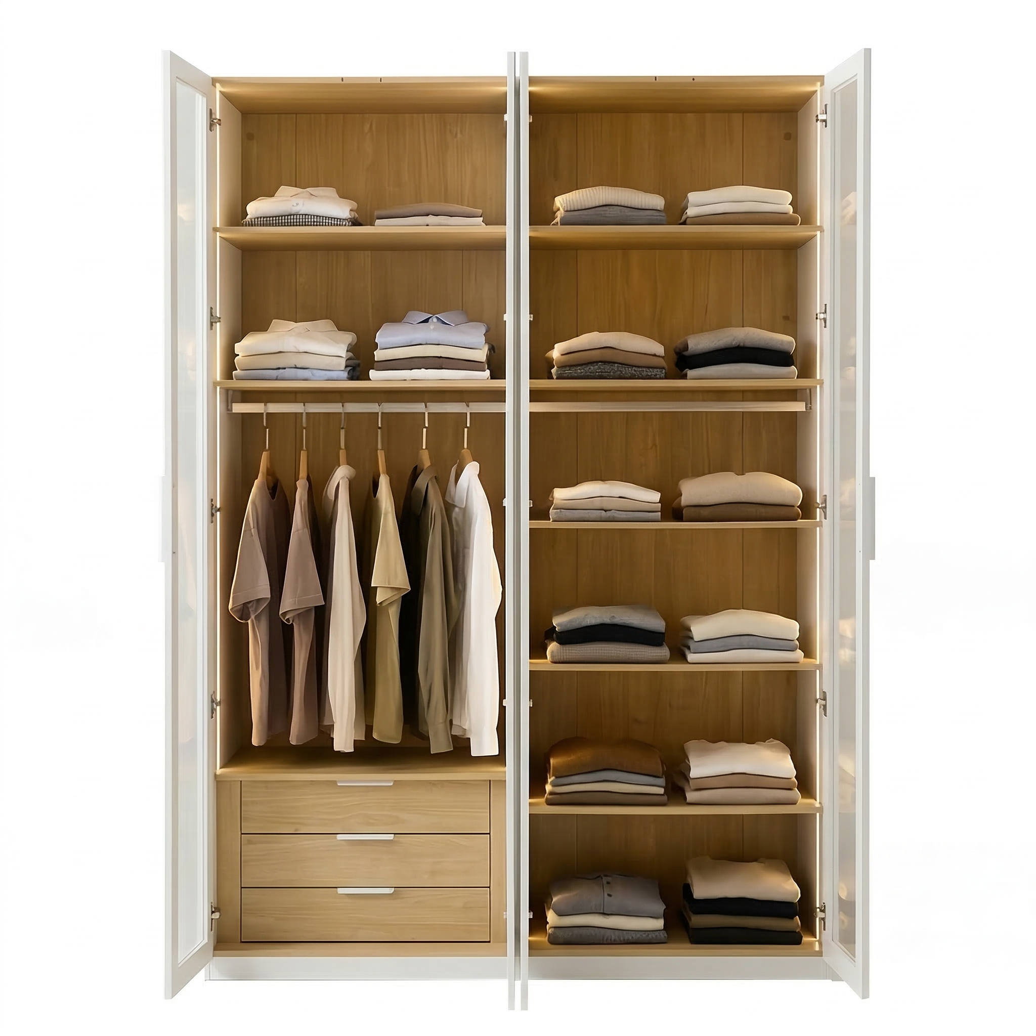 Alvero - Armoire - 4 Portes et 3 Tiroirs - Blanc et Bois