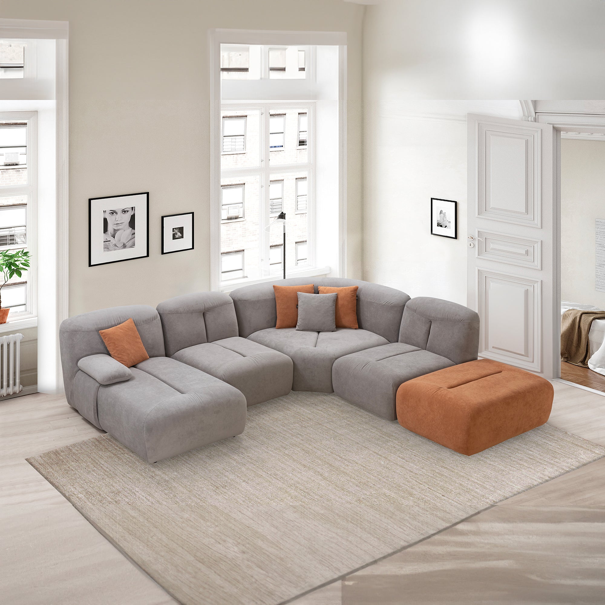 Kylie - Modular Sectional Sofa - Grey Fabric