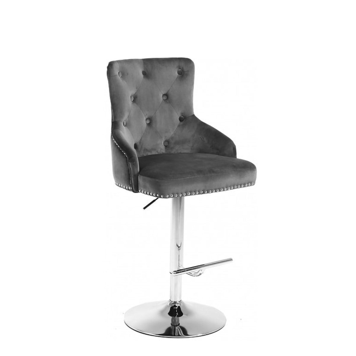 Arnaud - Hydraulic Bar Chair - Grey Velvet Upholstery