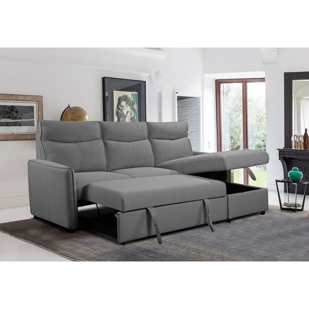 Marley - Reversible L-Shaped Sectional Sofa Bed - Grey Fabric