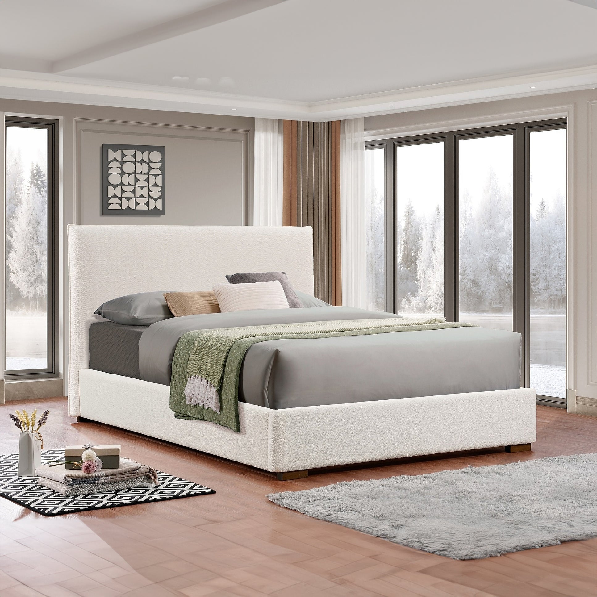 Fiona - Double Bed - Beige Boucle Fabric