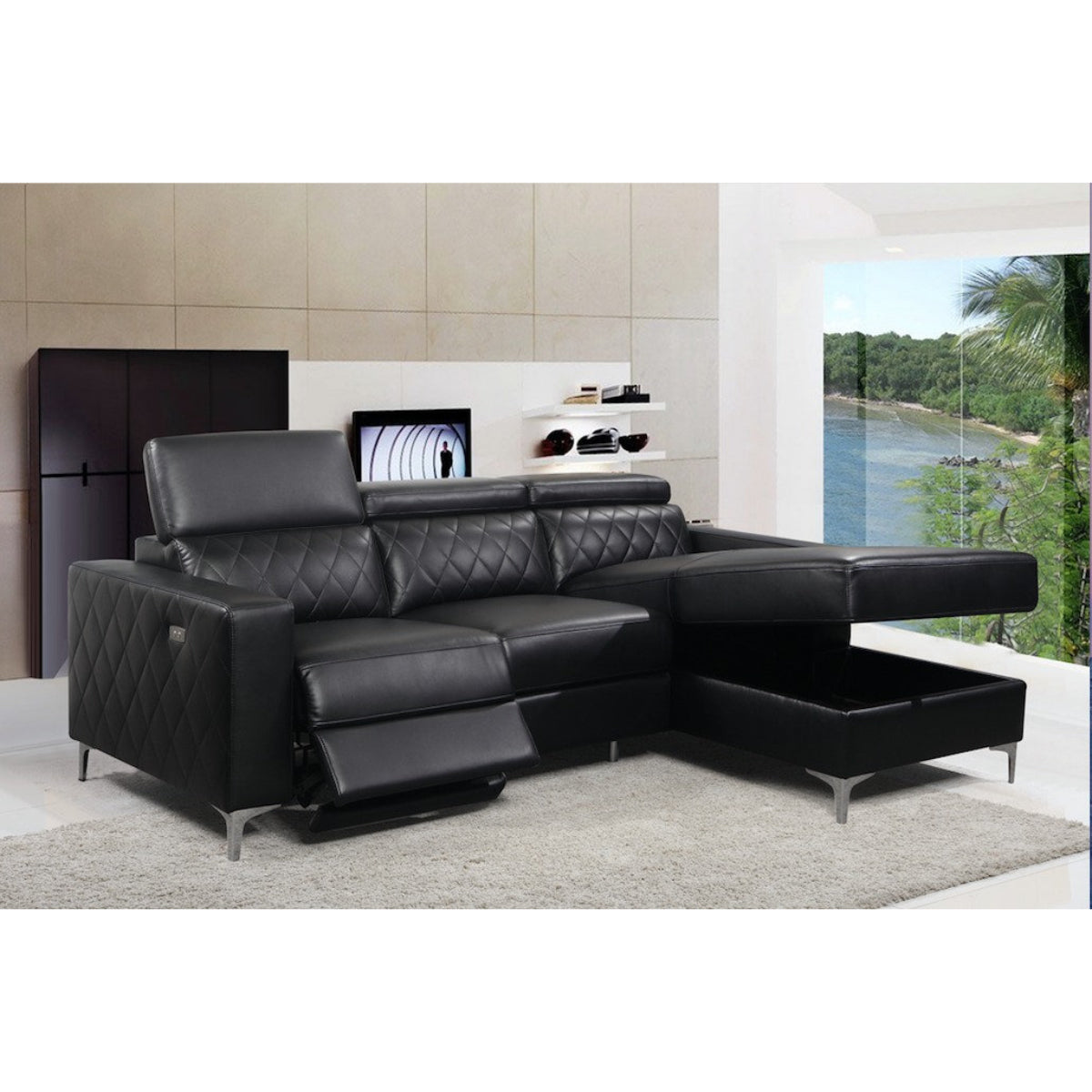 Diego - L-Shaped Sectional Sofa - Black Leather