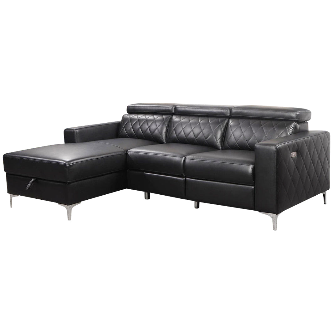 Diego - L-Shaped Sectional Sofa - Black Leather