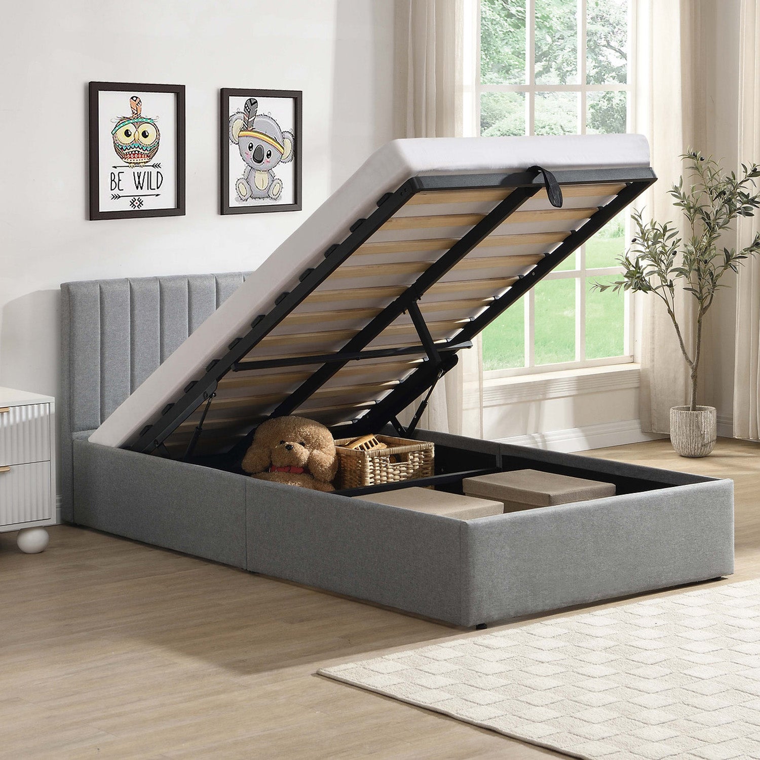 Norah - Twin Bed with Storage - Grey Fabric