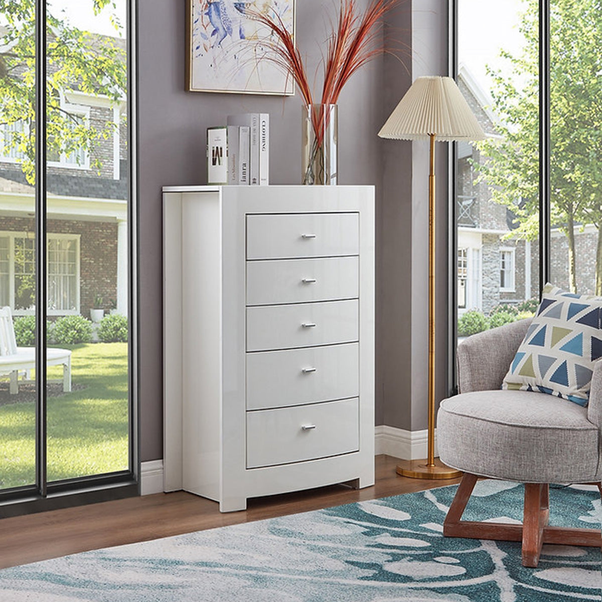 Barcelona - Commode à 5 Tiroirs - Blanc Lustré