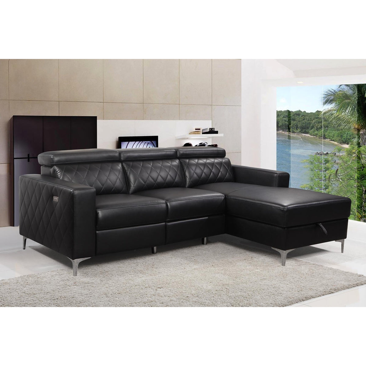 Diego - L-Shaped Sectional Sofa - Black Leather
